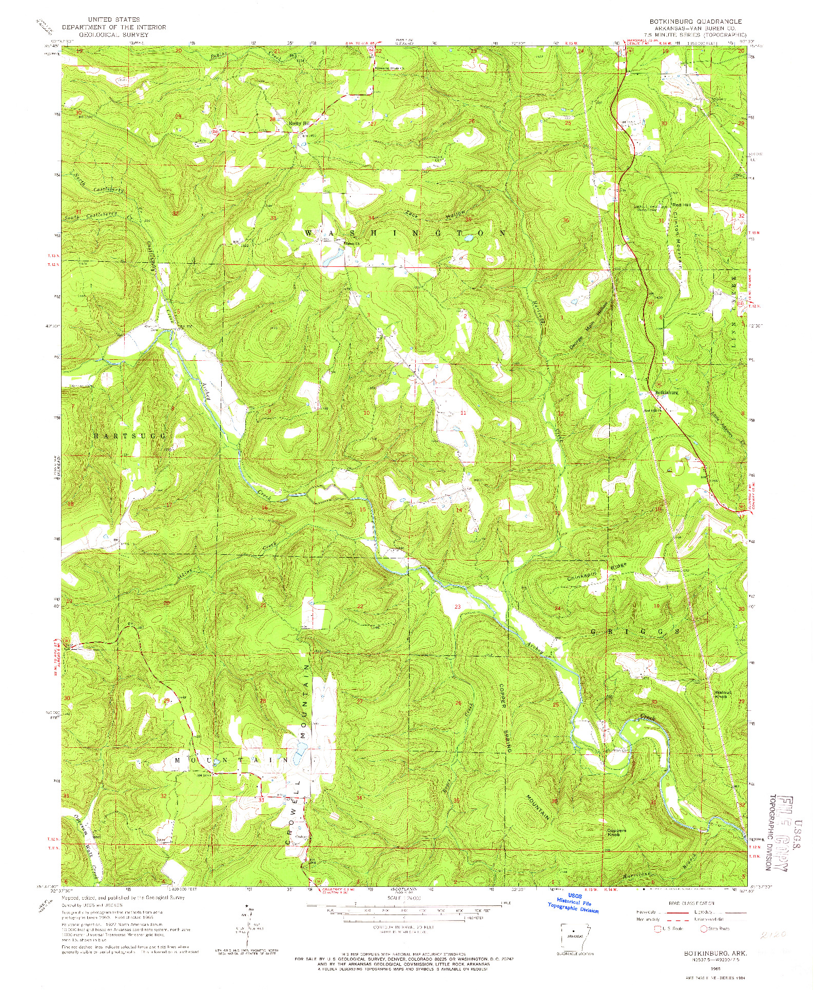 USGS 1:24000-SCALE QUADRANGLE FOR BOTKINBURG, AR 1965