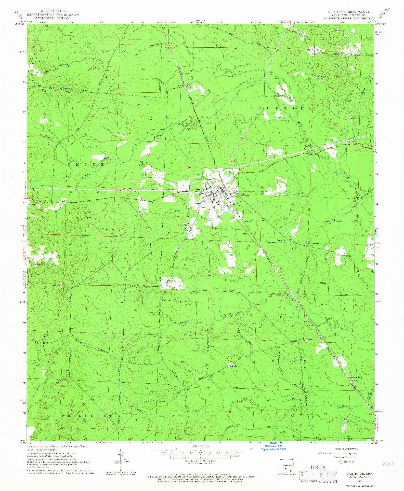 USGS 1:24000-SCALE QUADRANGLE FOR CARTHAGE, AR 1965