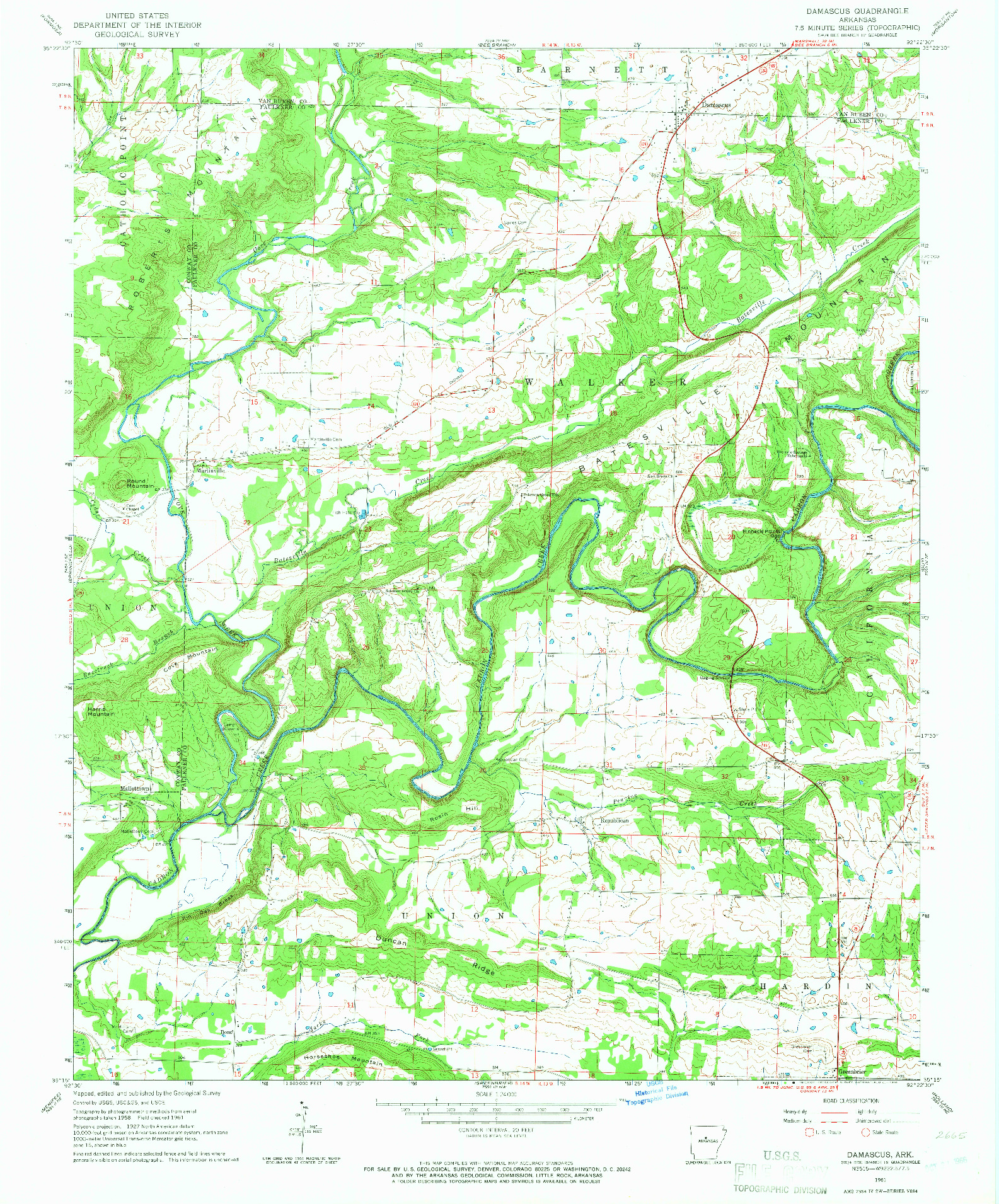 USGS 1:24000-SCALE QUADRANGLE FOR DAMASCUS, AR 1961