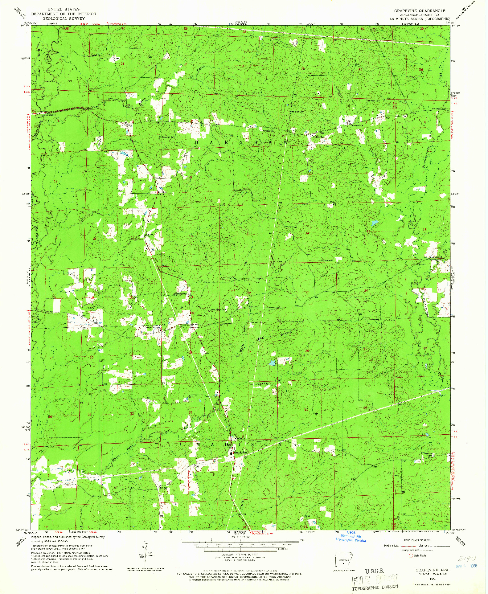 USGS 1:24000-SCALE QUADRANGLE FOR GRAPEVINE, AR 1964