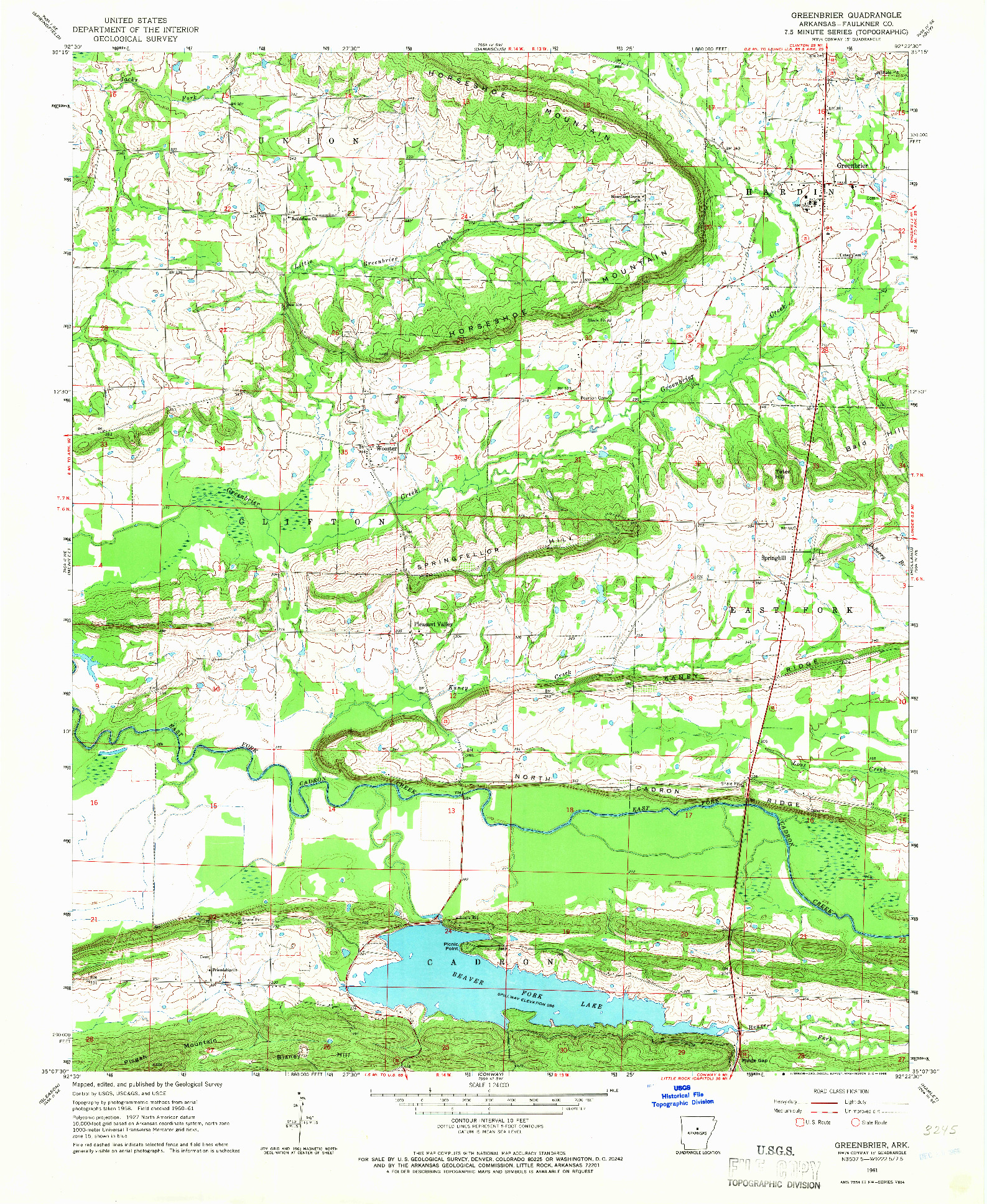 USGS 1:24000-SCALE QUADRANGLE FOR GREENBRIER, AR 1961