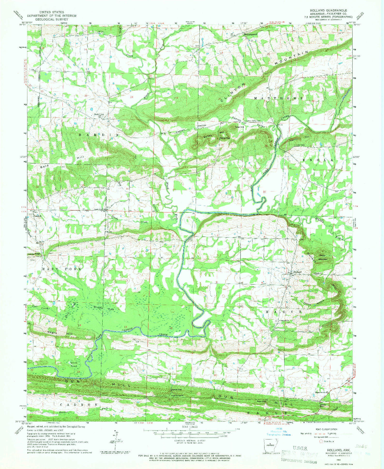 USGS 1:24000-SCALE QUADRANGLE FOR HOLLAND, AR 1961