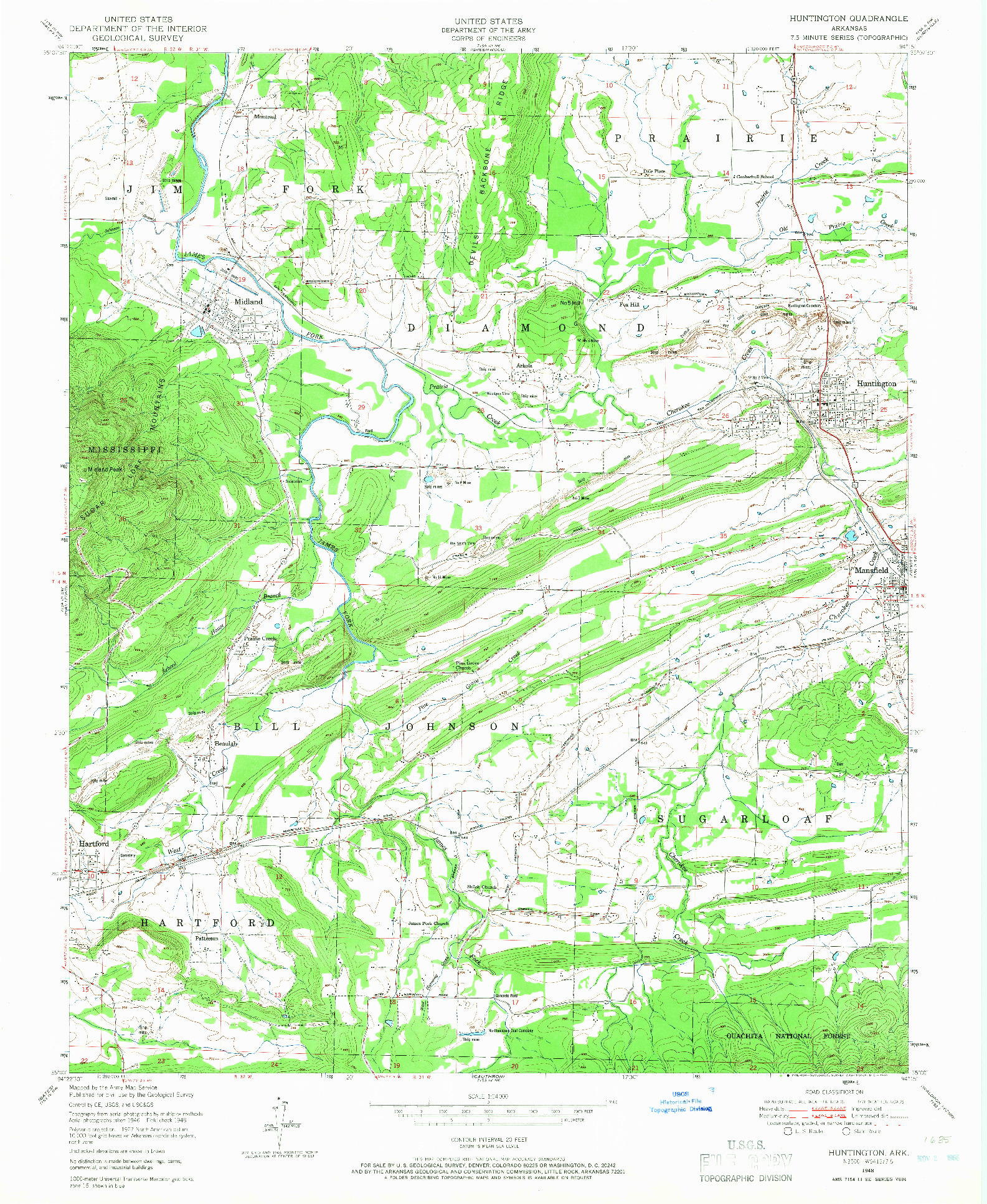 USGS 1:24000-SCALE QUADRANGLE FOR HUNTINGTON, AR 1948