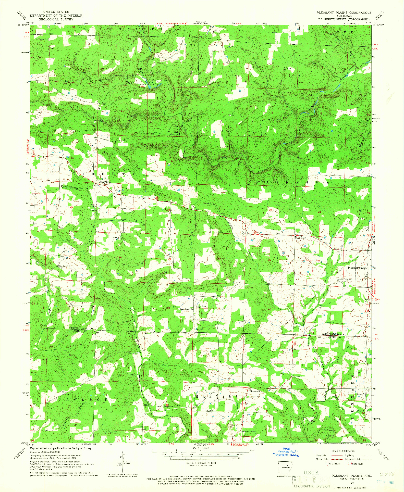 USGS 1:24000-SCALE QUADRANGLE FOR PLEASANT PLAINS, AR 1965