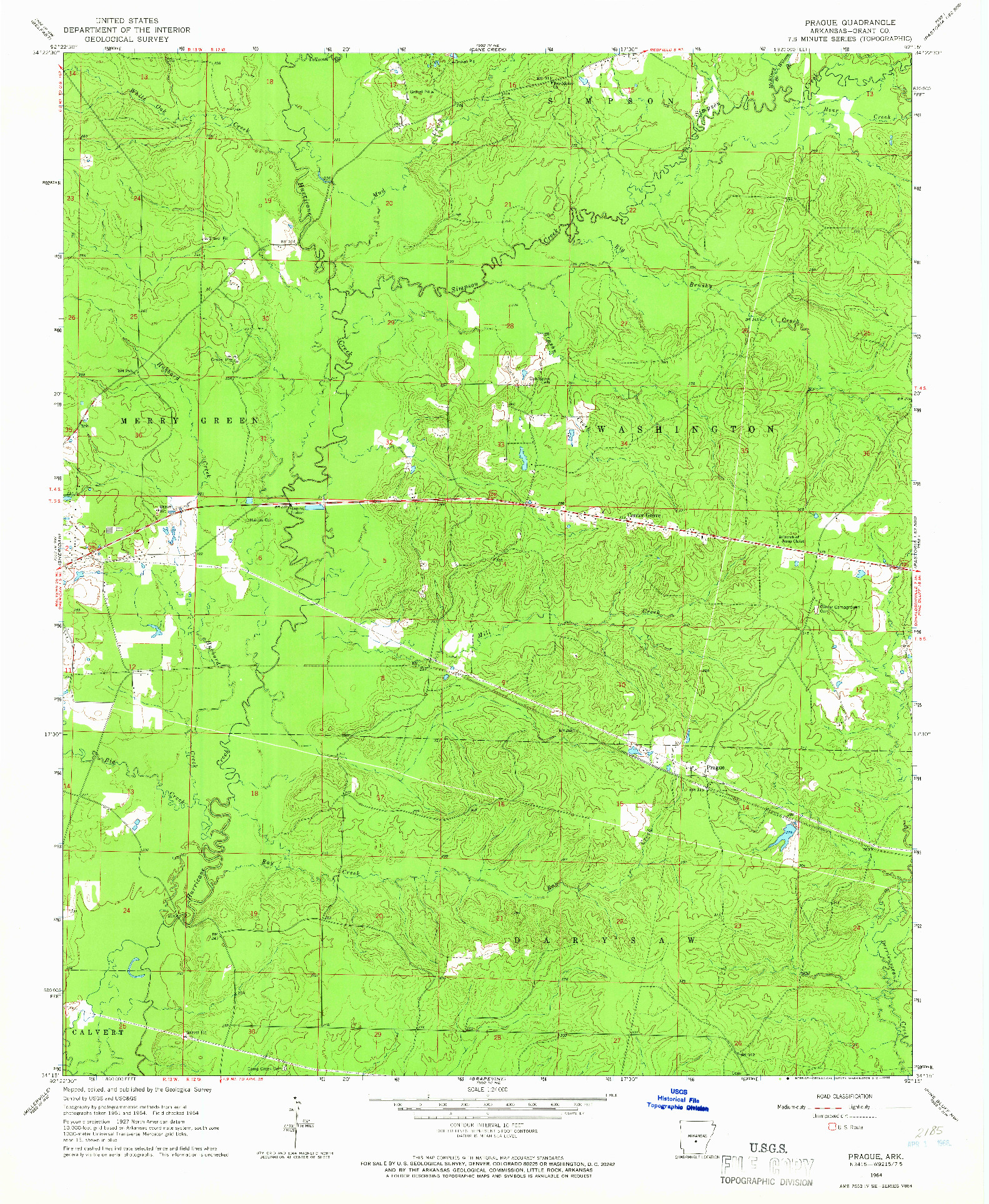 USGS 1:24000-SCALE QUADRANGLE FOR PRAGUE, AR 1964