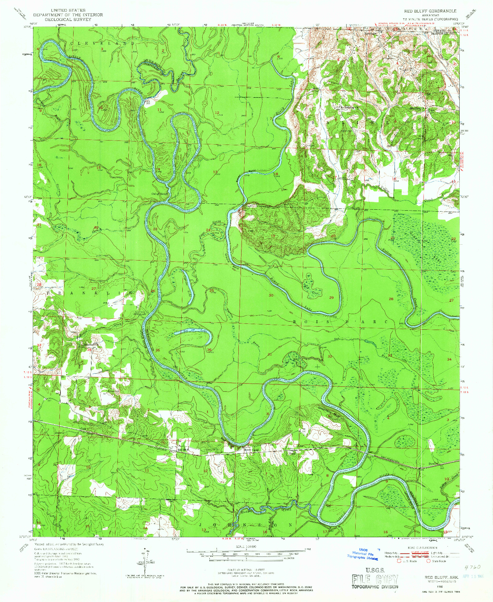 USGS 1:24000-SCALE QUADRANGLE FOR RED BLUFF, AR 1950