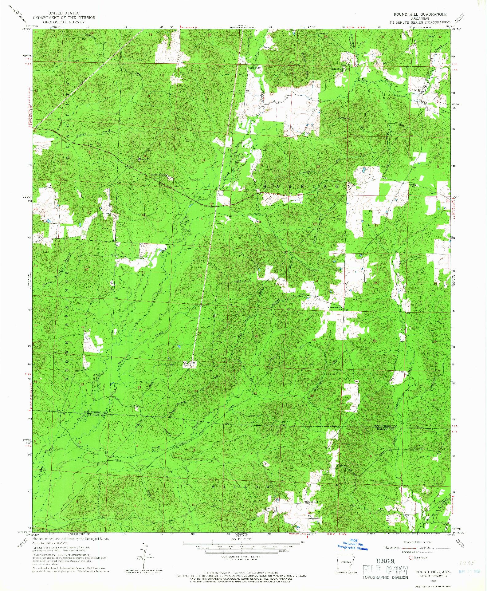 USGS 1:24000-SCALE QUADRANGLE FOR ROUND HILL, AR 1965