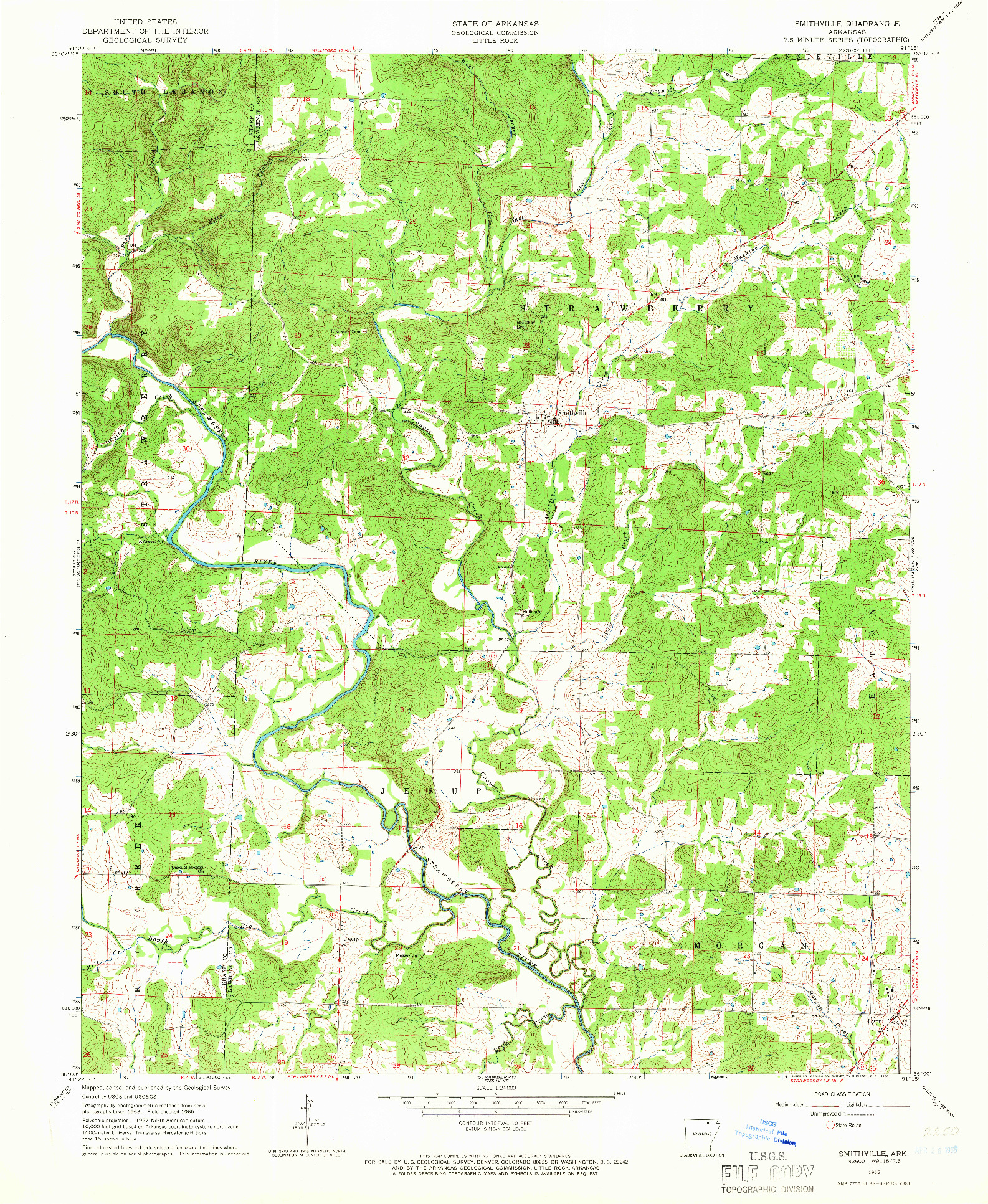 USGS 1:24000-SCALE QUADRANGLE FOR SMITHVILLE, AR 1965