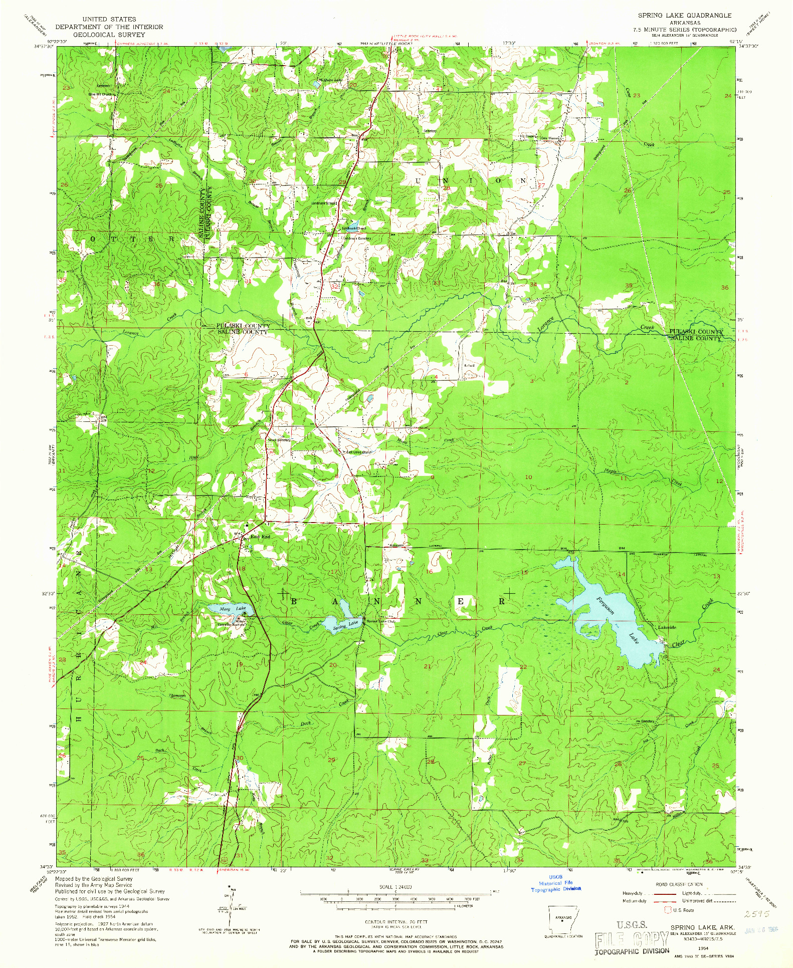 USGS 1:24000-SCALE QUADRANGLE FOR SPRING LAKE, AR 1954