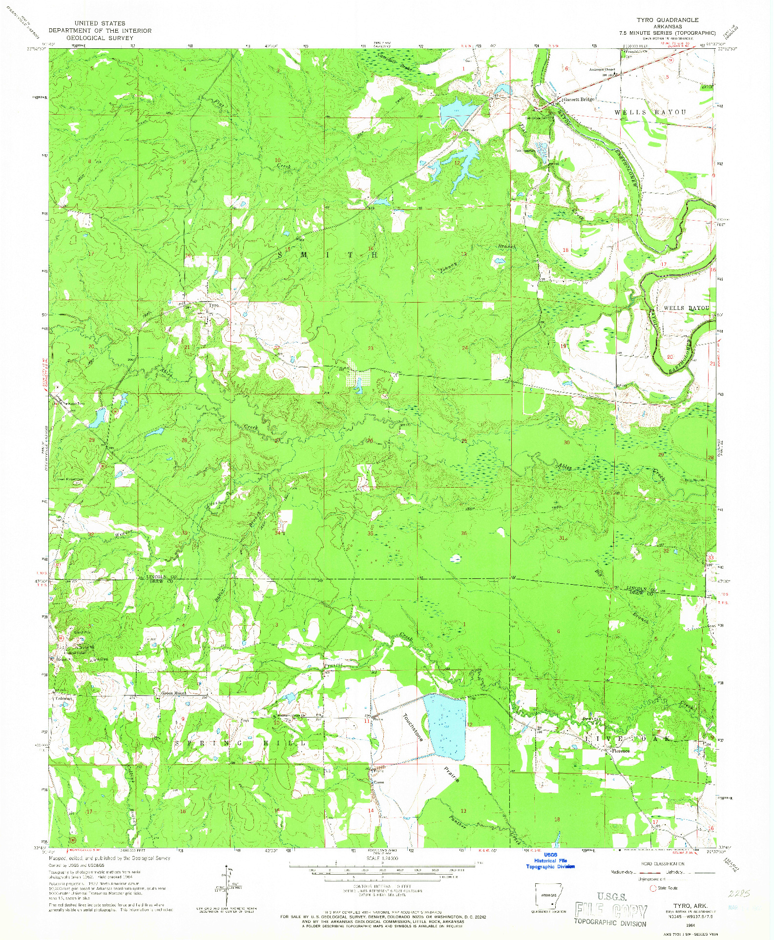 USGS 1:24000-SCALE QUADRANGLE FOR TYRO, AR 1964