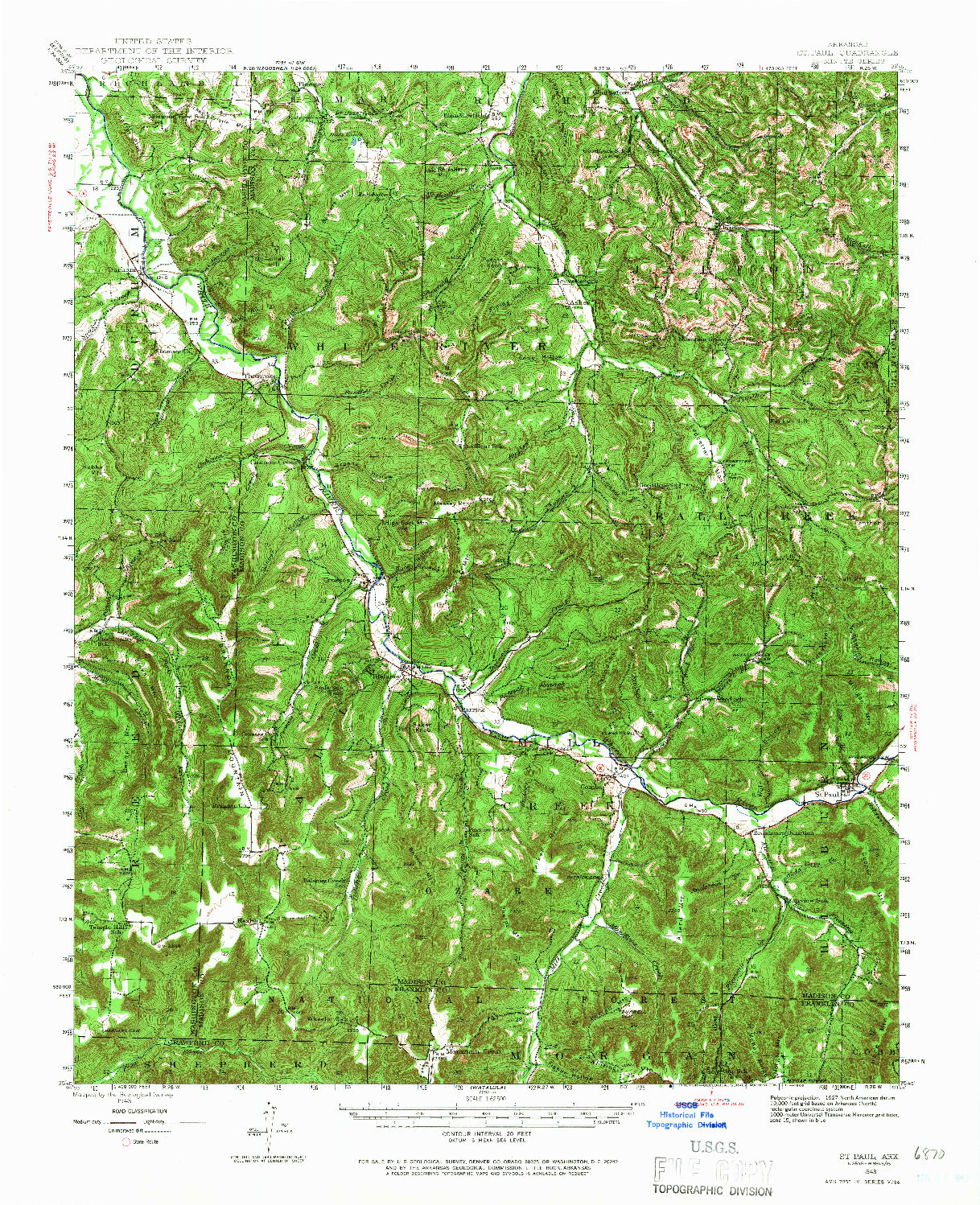 USGS 1:62500-SCALE QUADRANGLE FOR ST. PAUL, AR 1943