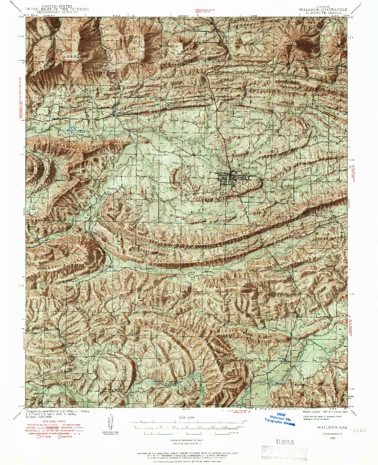 USGS 1:62500-SCALE QUADRANGLE FOR WALDRON, AR 1939