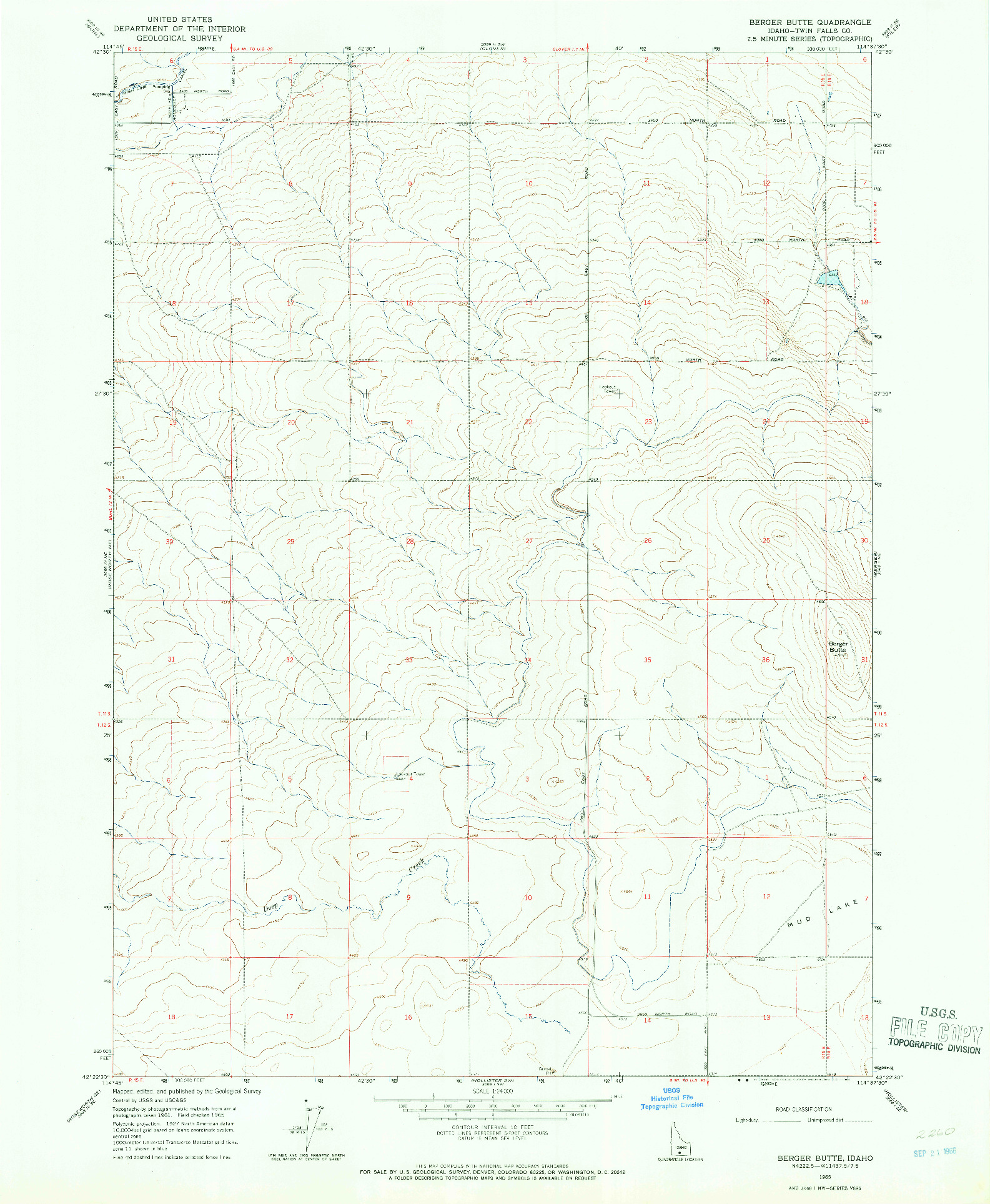 USGS 1:24000-SCALE QUADRANGLE FOR BERGER BUTTE, ID 1965