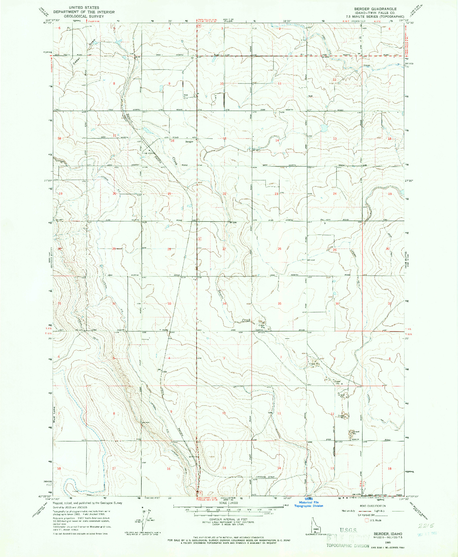 USGS 1:24000-SCALE QUADRANGLE FOR BERGER, ID 1965