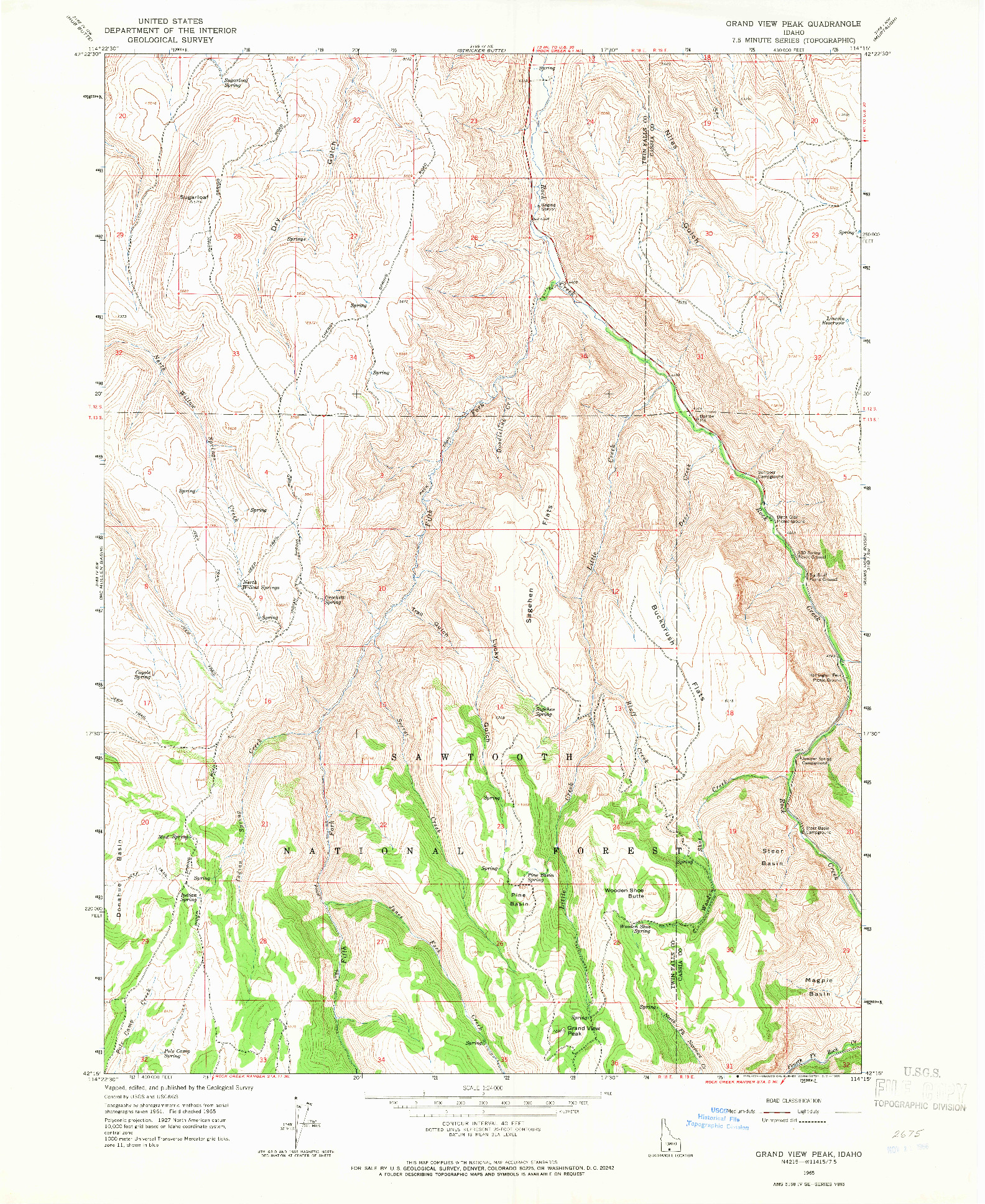 USGS 1:24000-SCALE QUADRANGLE FOR GRAND VIEW PEAK, ID 1965