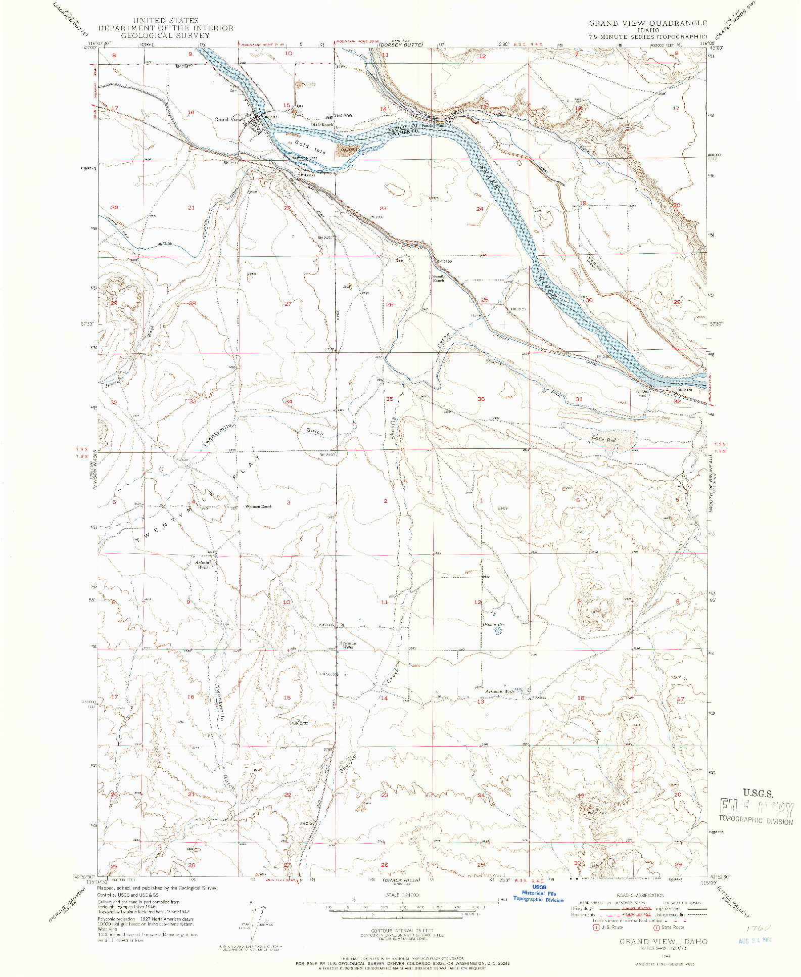 USGS 1:24000-SCALE QUADRANGLE FOR GRAND VIEW, ID 1947