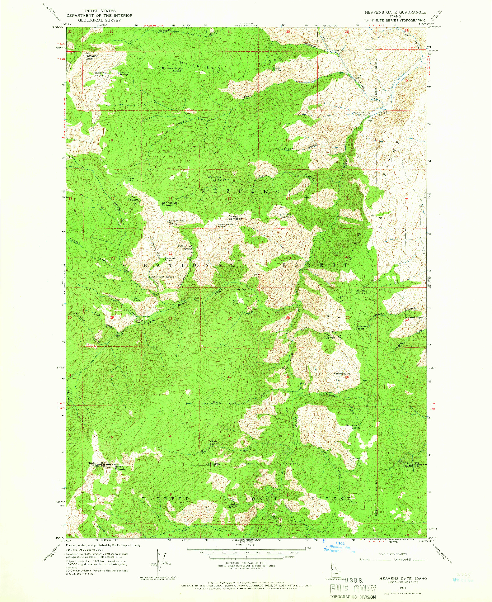 USGS 1:24000-SCALE QUADRANGLE FOR HEAVENS GATE, ID 1964