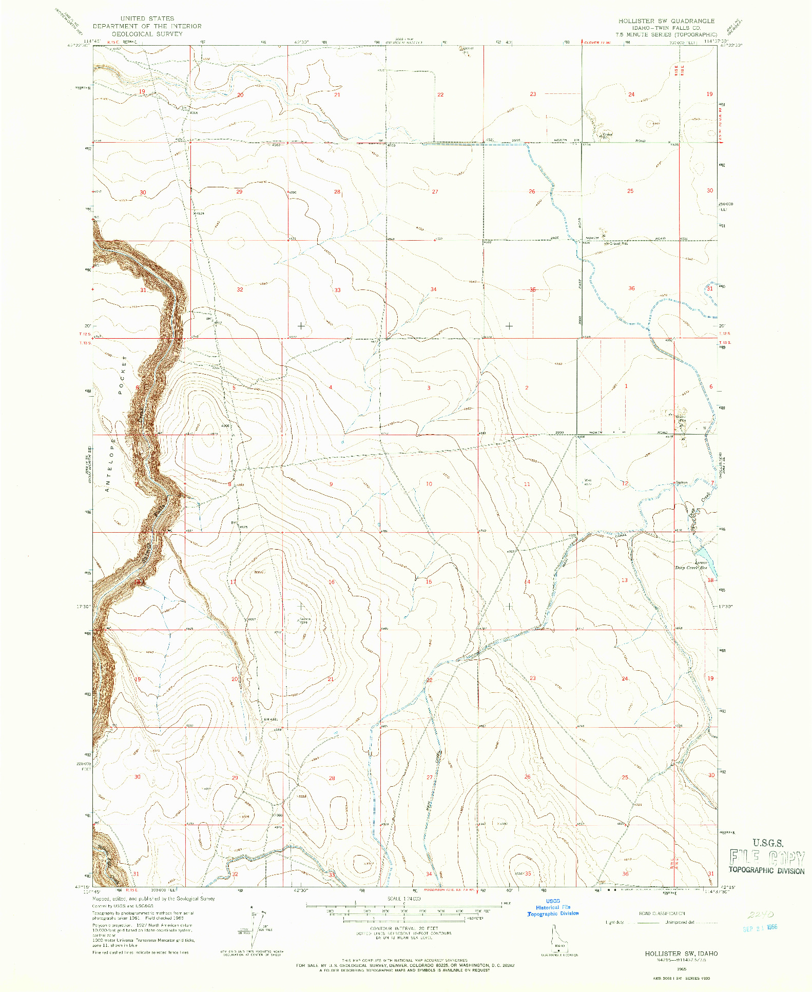 USGS 1:24000-SCALE QUADRANGLE FOR HOLLISTER SW, ID 1965