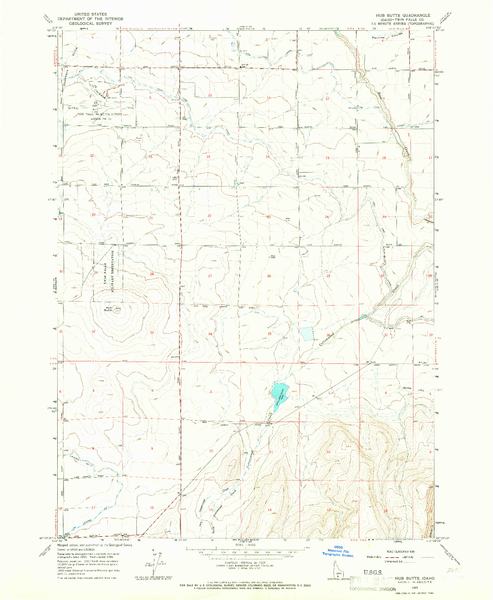 USGS 1:24000-SCALE QUADRANGLE FOR HUB BUTTE, ID 1965