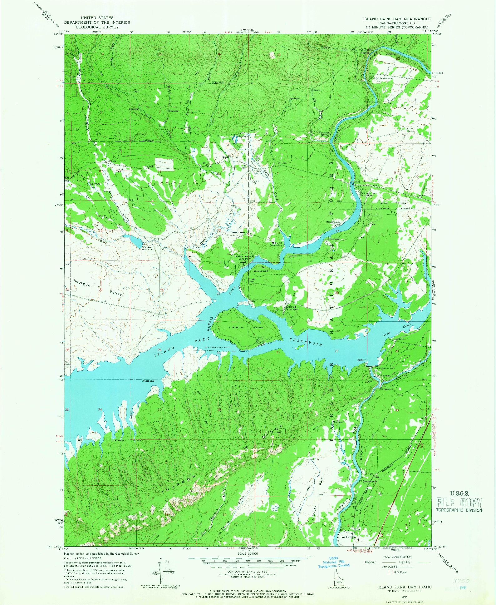 USGS 1:24000-SCALE QUADRANGLE FOR ISLAND PARK DAM, ID 1964