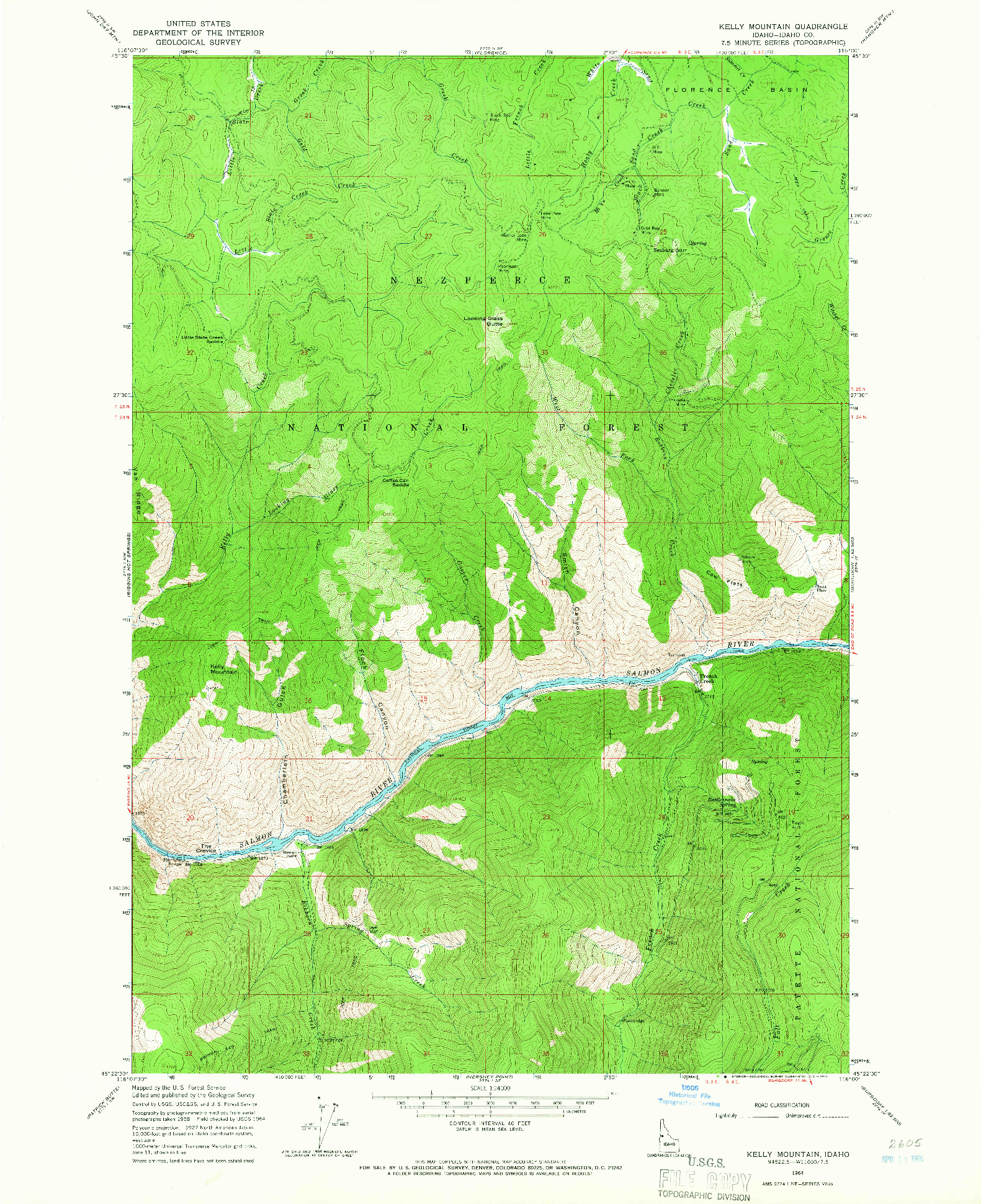 USGS 1:24000-SCALE QUADRANGLE FOR KELLY MOUNTAIN, ID 1964