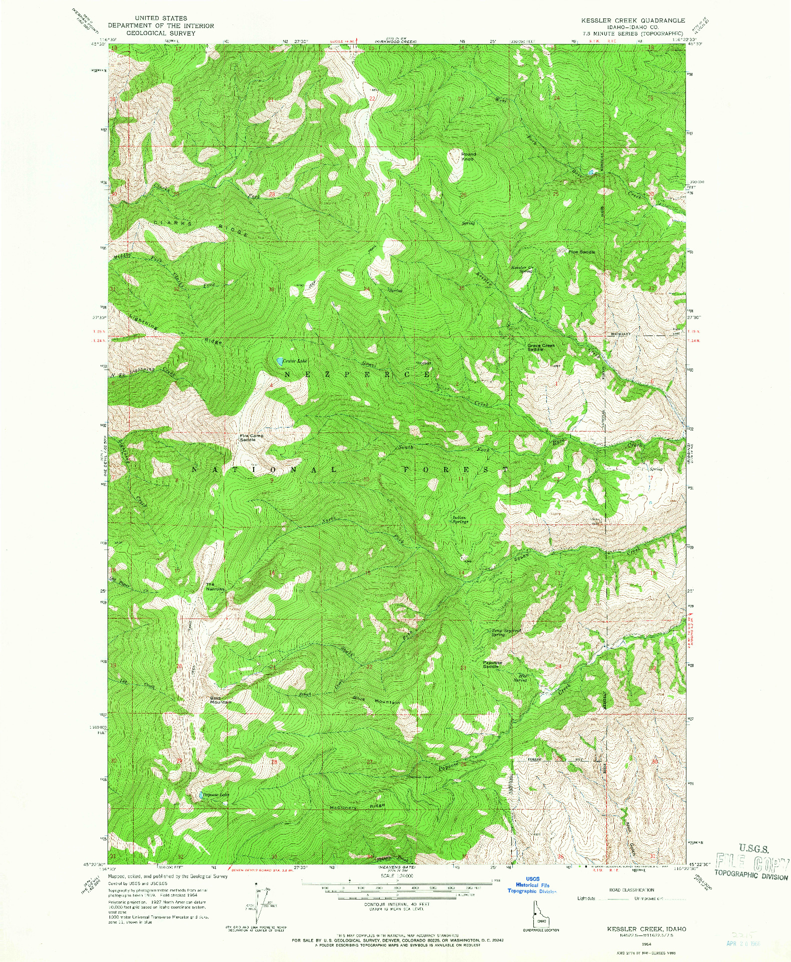 USGS 1:24000-SCALE QUADRANGLE FOR KESSLER CREEK, ID 1964