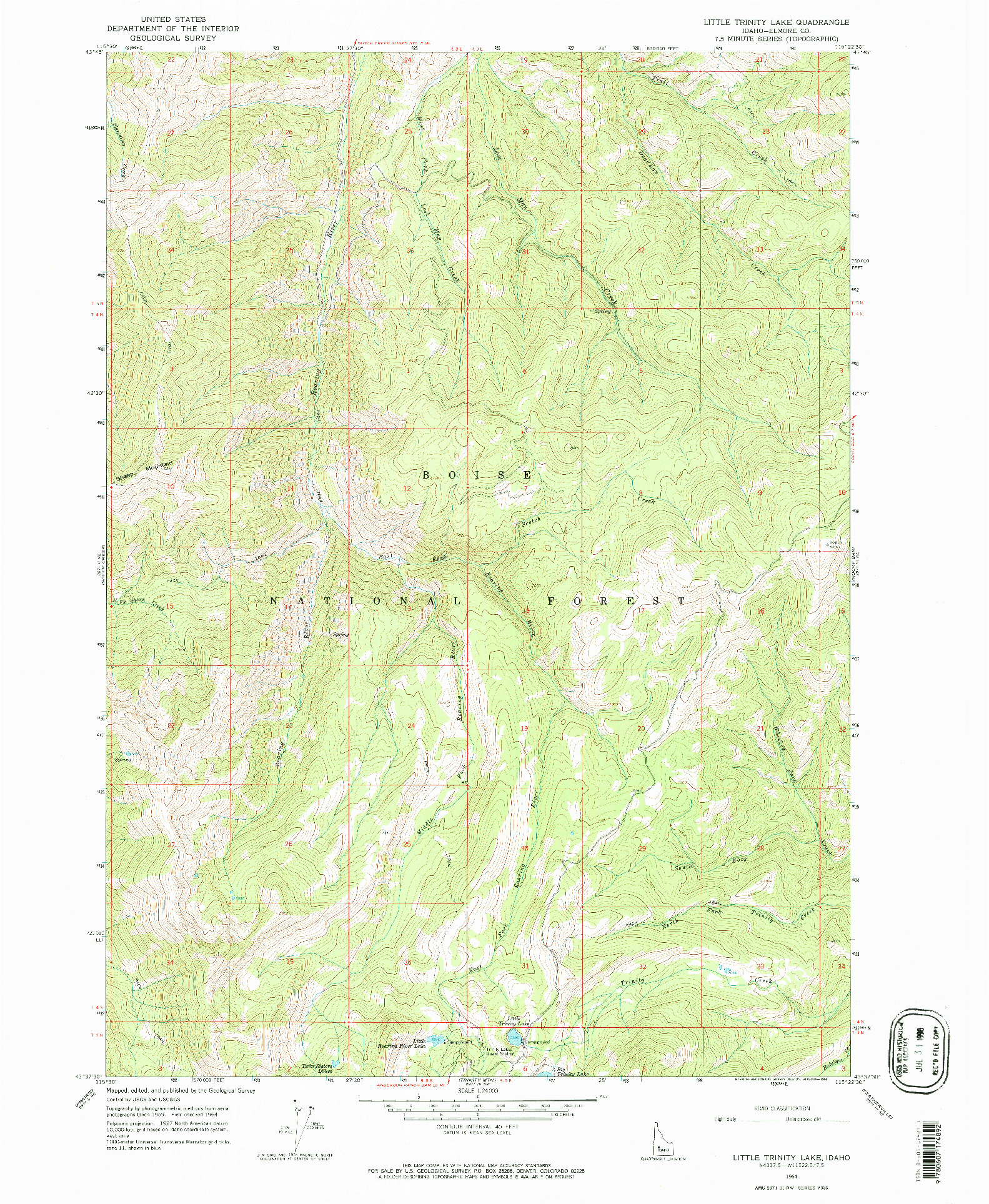 USGS 1:24000-SCALE QUADRANGLE FOR LITTLE TRINITY LAKE, ID 1964