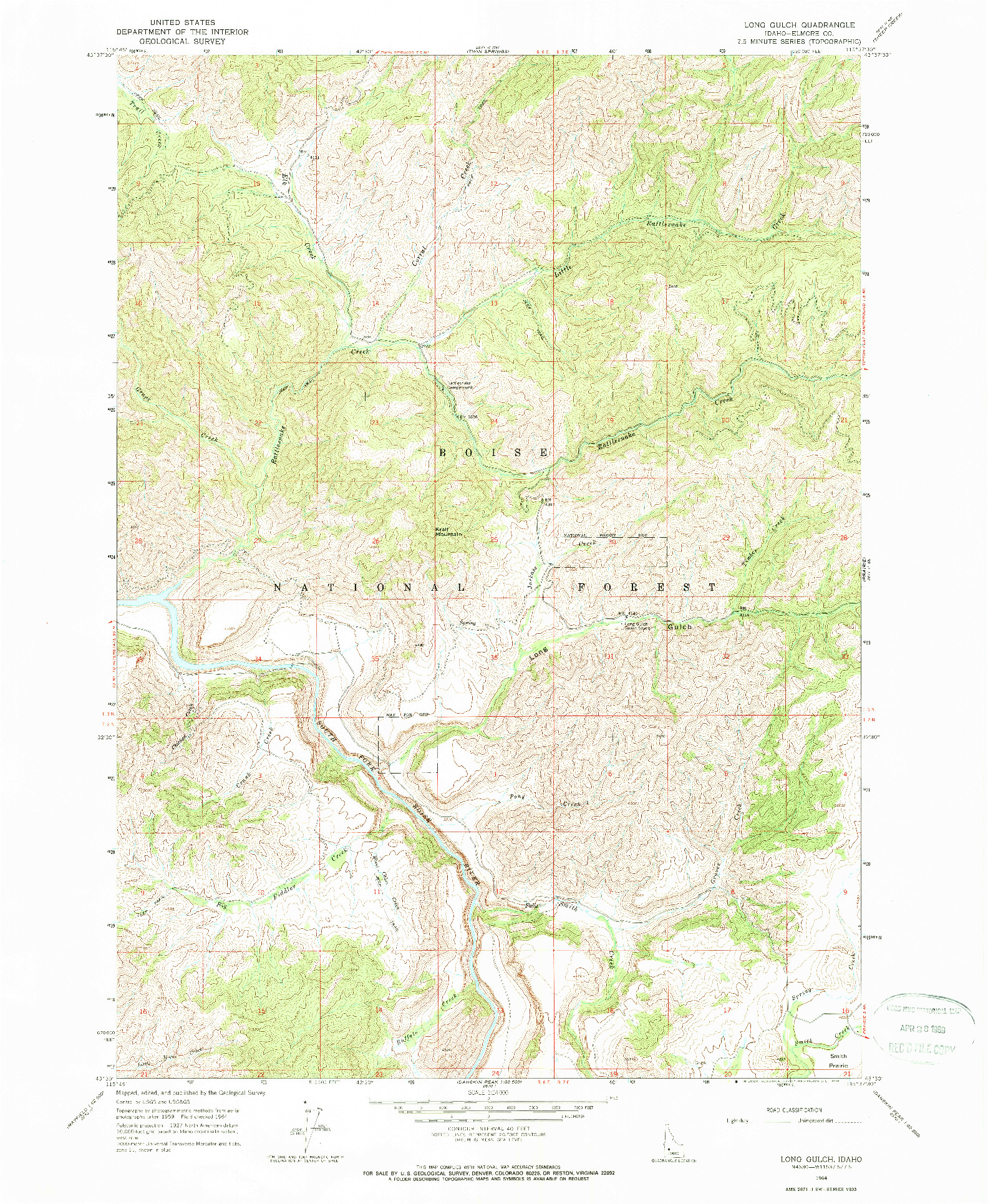 USGS 1:24000-SCALE QUADRANGLE FOR LONG GULCH, ID 1964