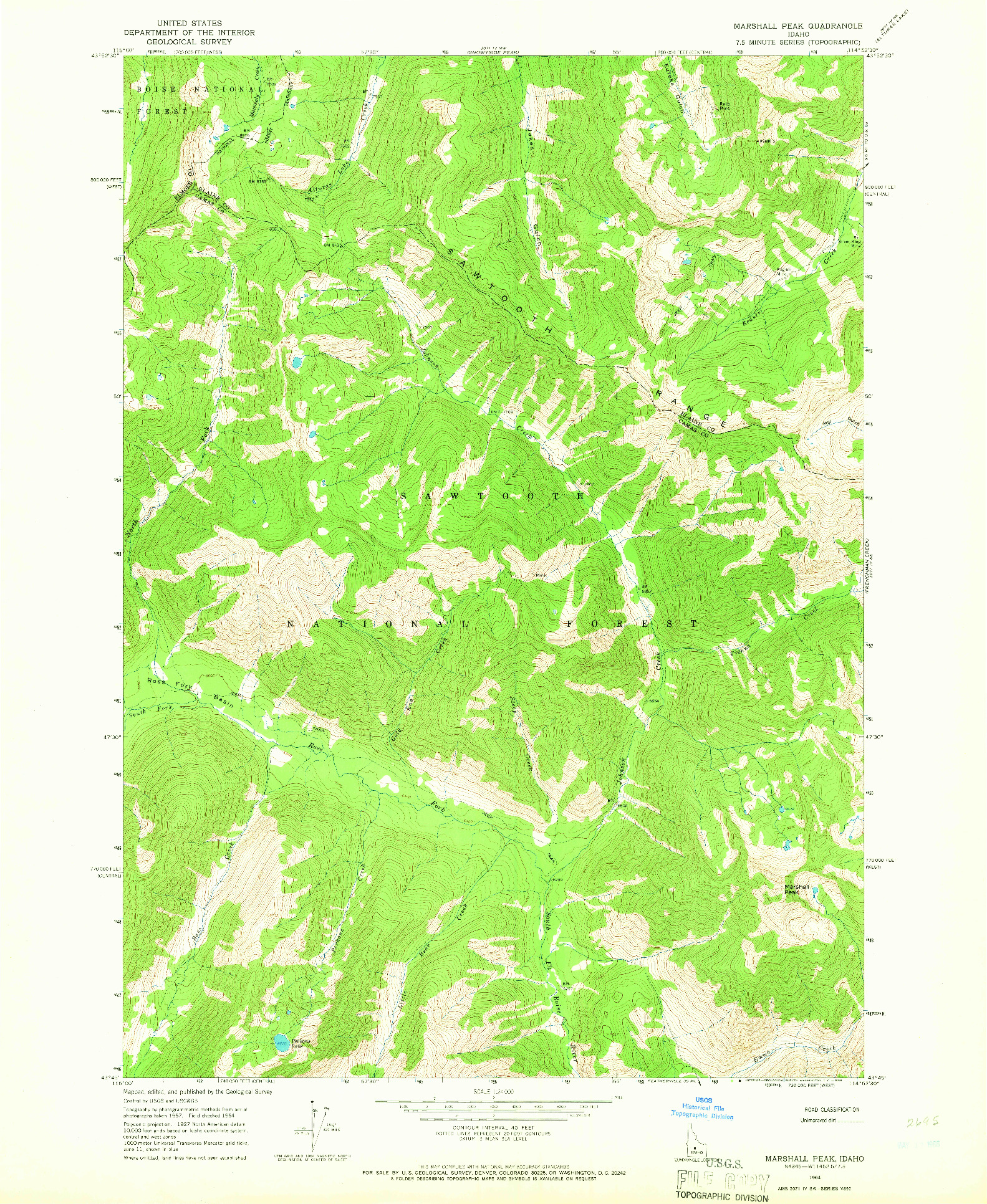 USGS 1:24000-SCALE QUADRANGLE FOR MARSHALL PEAK, ID 1964