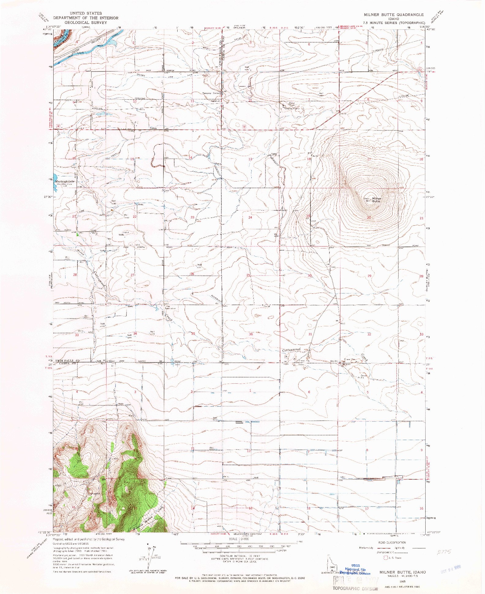 USGS 1:24000-SCALE QUADRANGLE FOR MILNER BUTTE, ID 1965