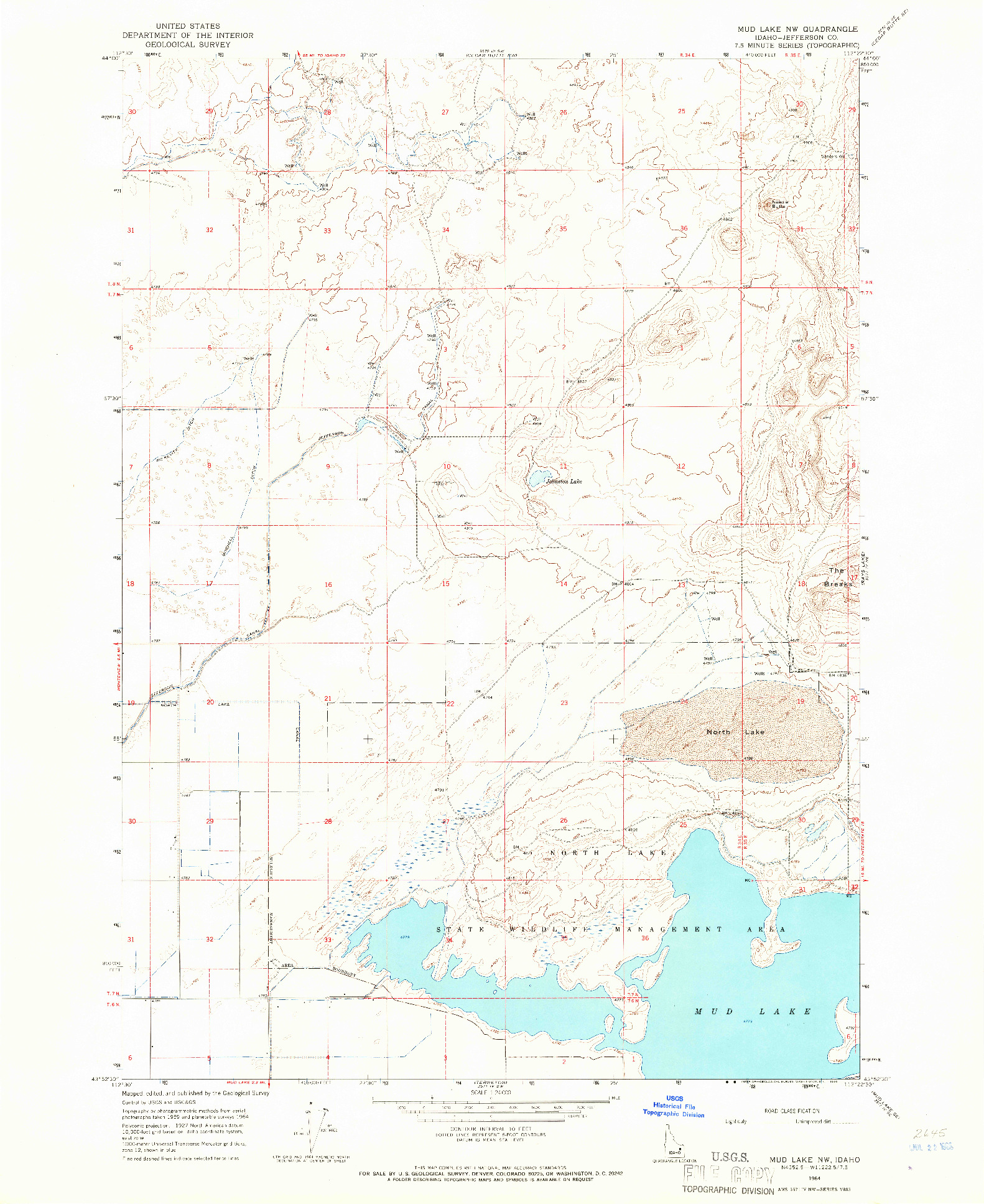 USGS 1:24000-SCALE QUADRANGLE FOR MUD LAKE NW, ID 1964