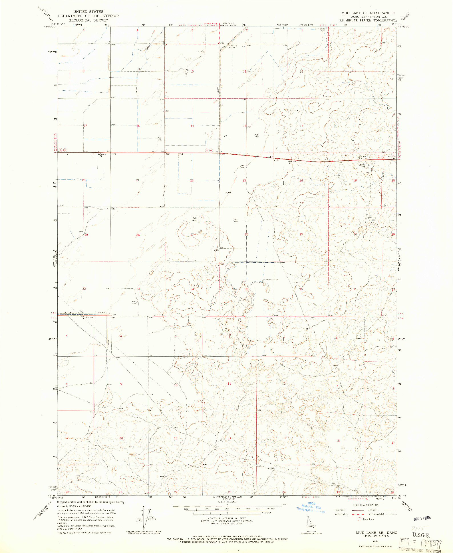 USGS 1:24000-SCALE QUADRANGLE FOR MUD LAKE SE, ID 1964
