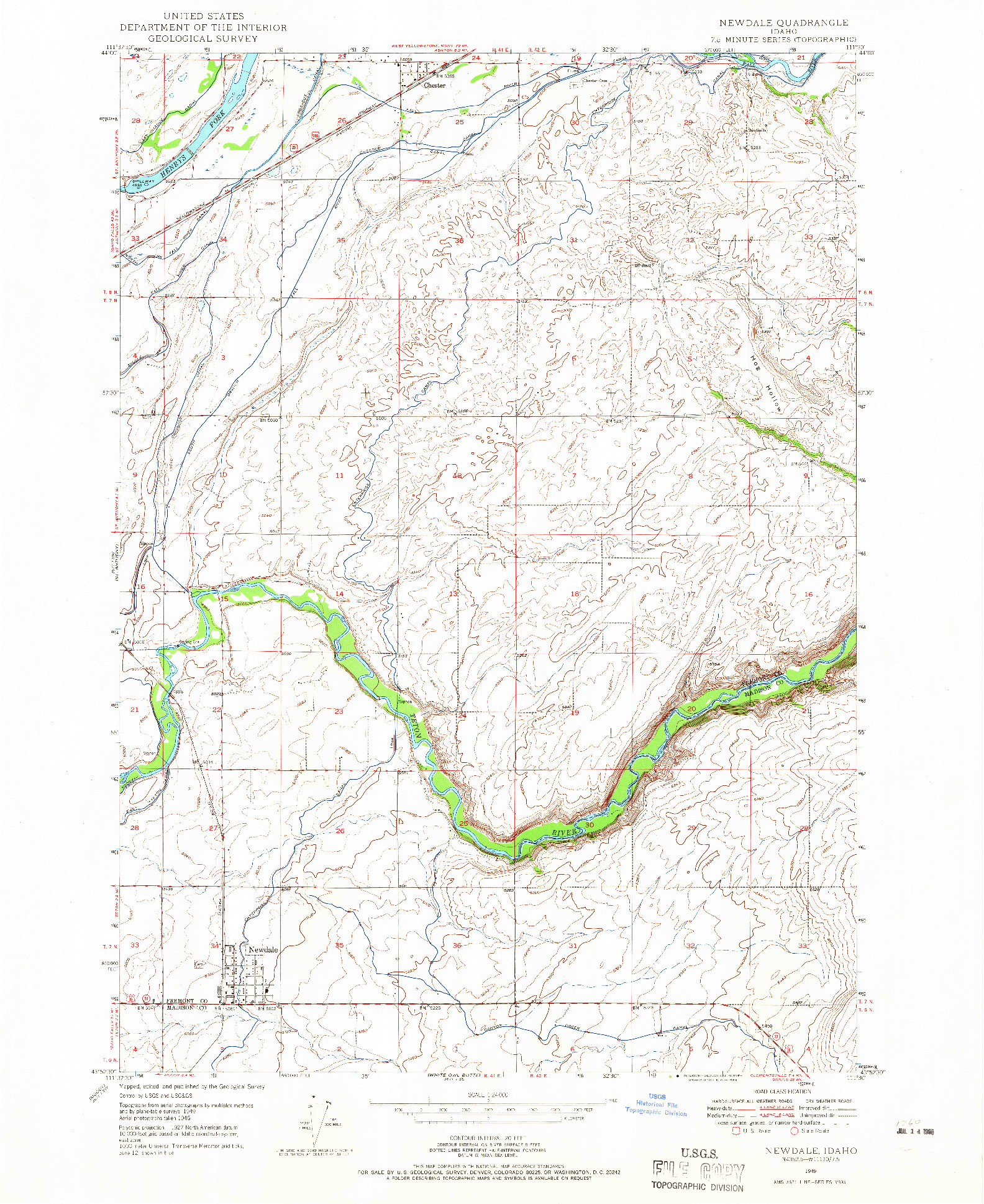 USGS 1:24000-SCALE QUADRANGLE FOR NEWDALE, ID 1949