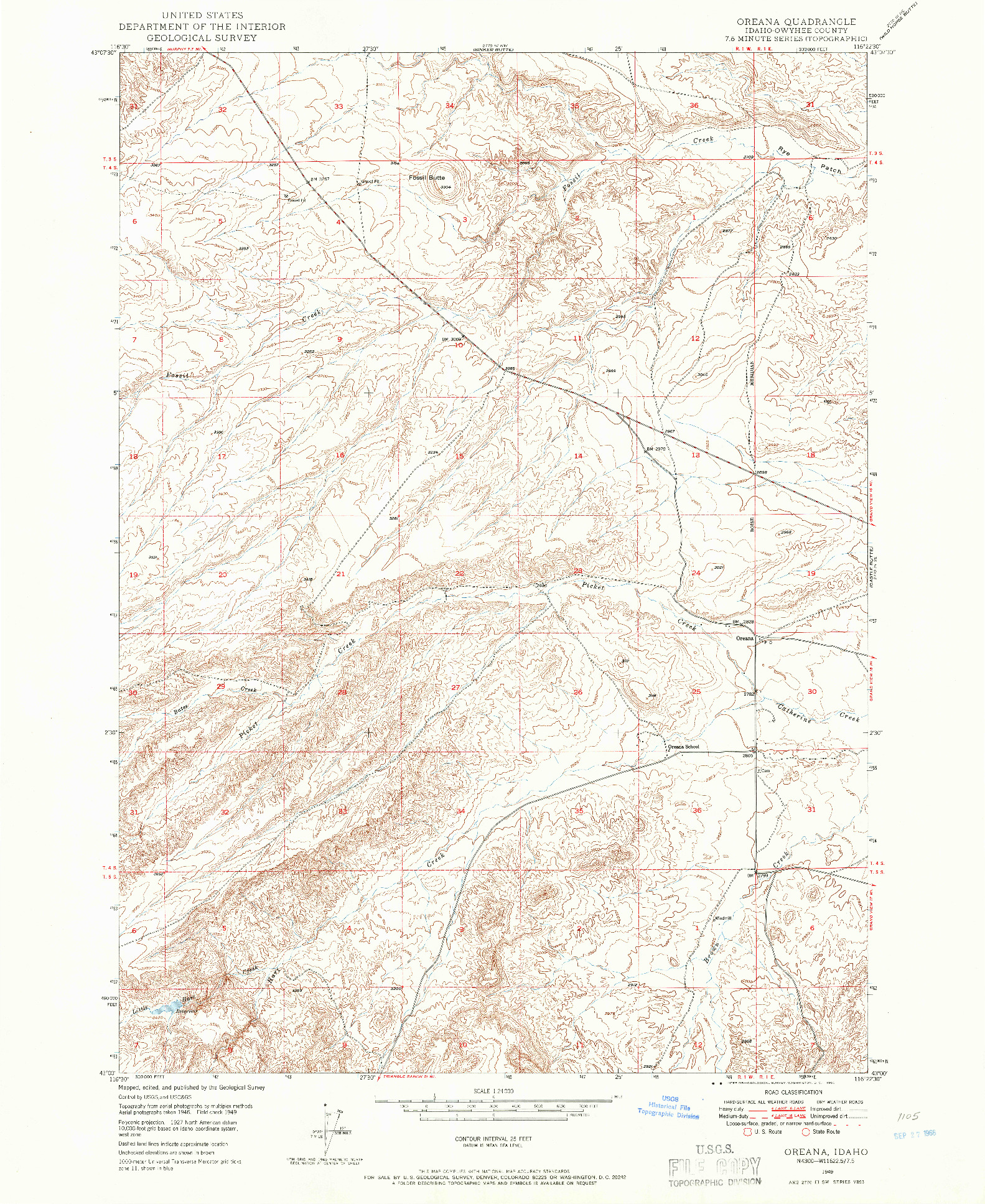 USGS 1:24000-SCALE QUADRANGLE FOR OREANA, ID 1949