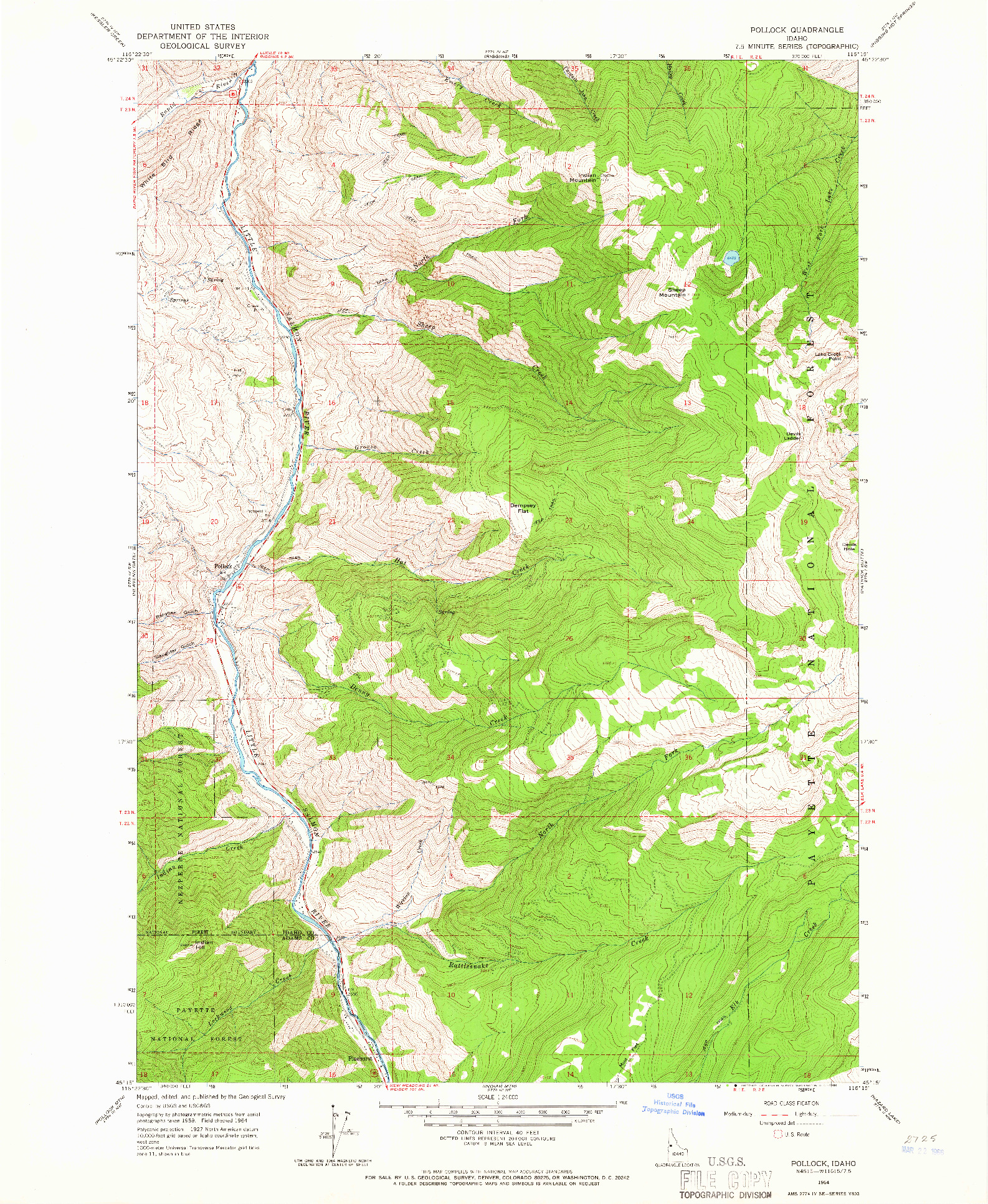 USGS 1:24000-SCALE QUADRANGLE FOR POLLOCK, ID 1964