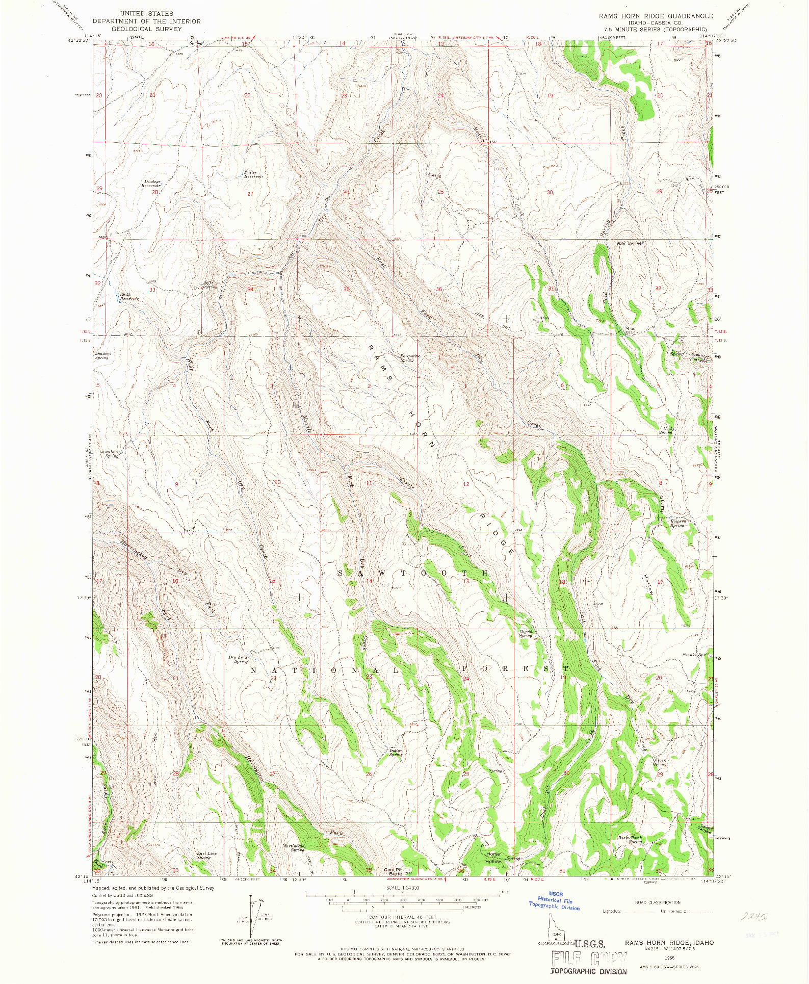 USGS 1:24000-SCALE QUADRANGLE FOR RAMS HORN RIDGE, ID 1965