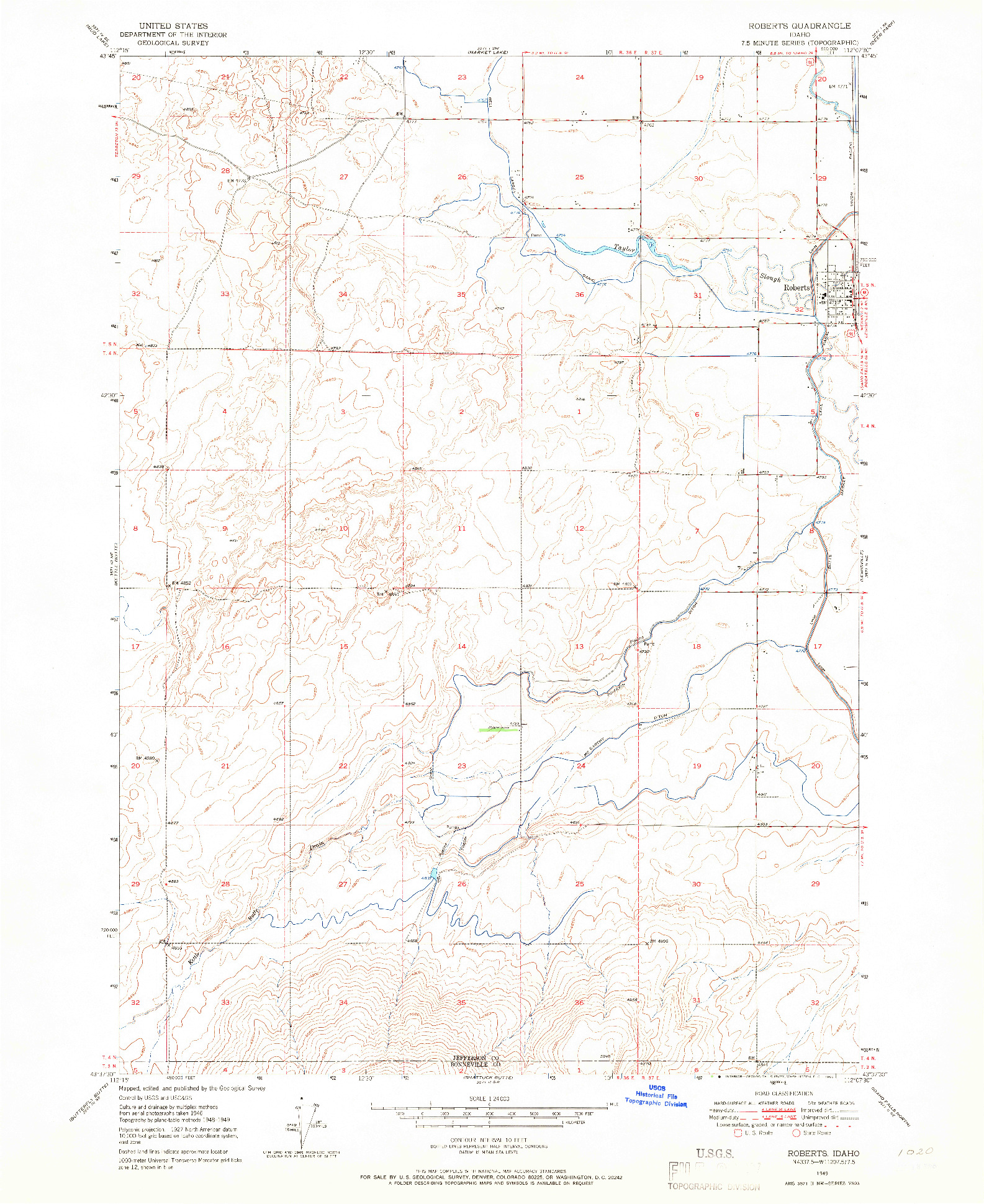 USGS 1:24000-SCALE QUADRANGLE FOR ROBERTS, ID 1949