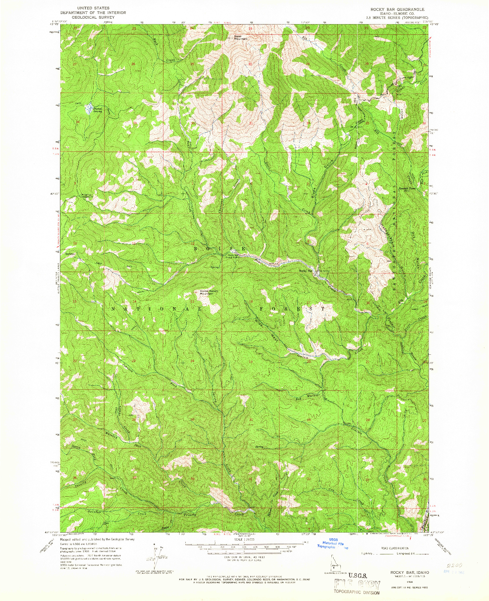 USGS 1:24000-SCALE QUADRANGLE FOR ROCKY BAR, ID 1964