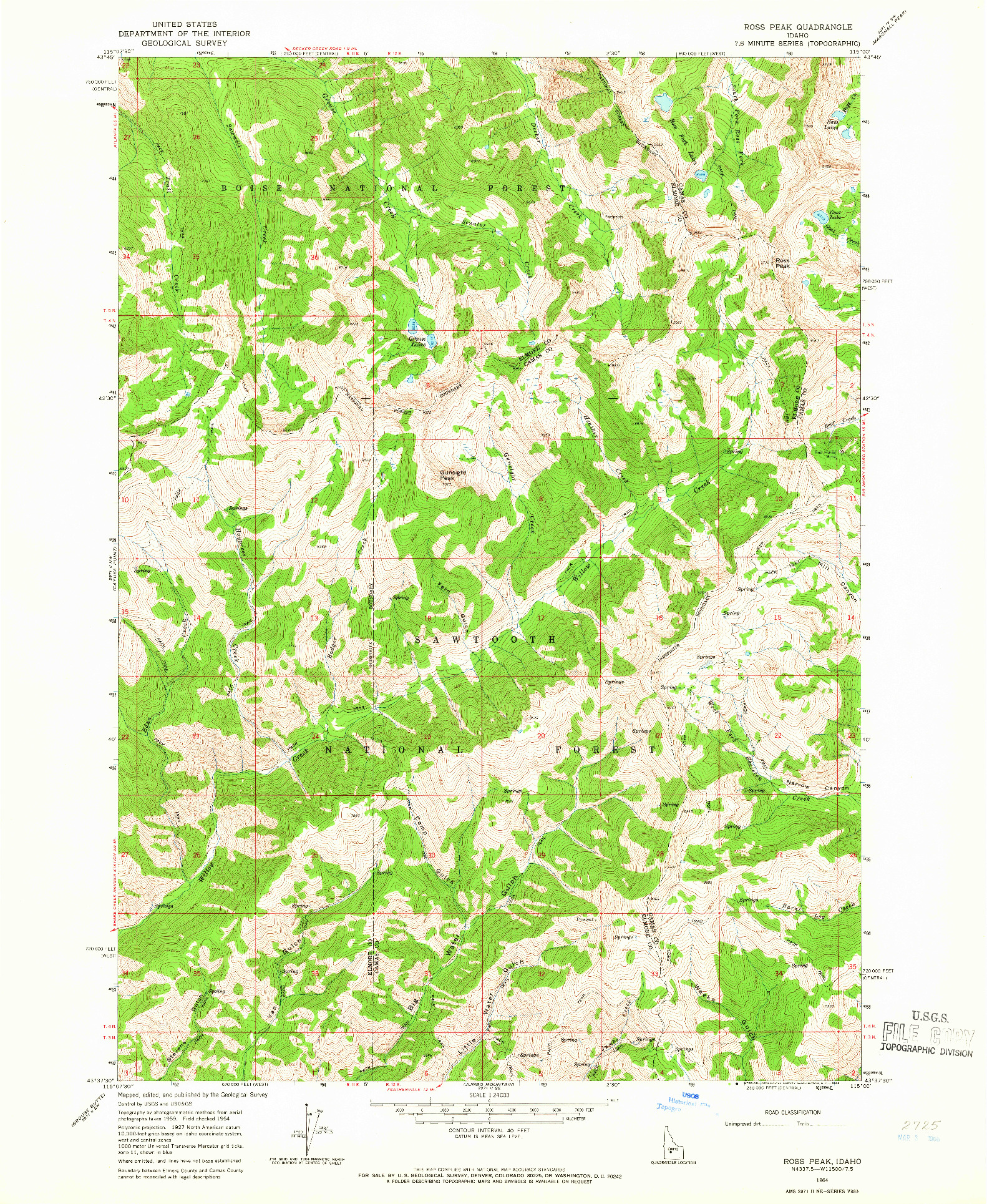 USGS 1:24000-SCALE QUADRANGLE FOR ROSS PEAK, ID 1964