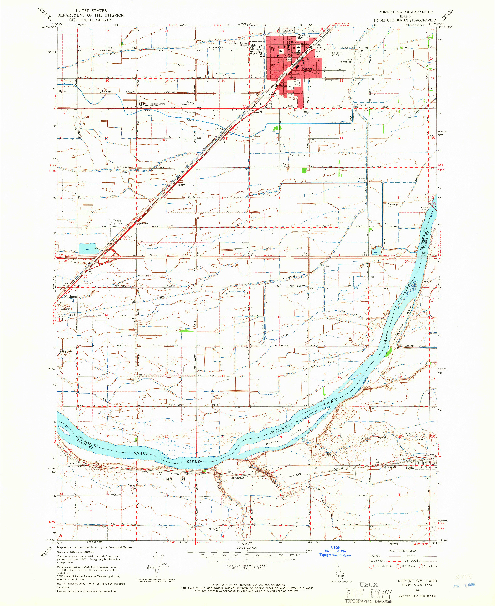 USGS 1:24000-SCALE QUADRANGLE FOR RUPERT SW, ID 1964