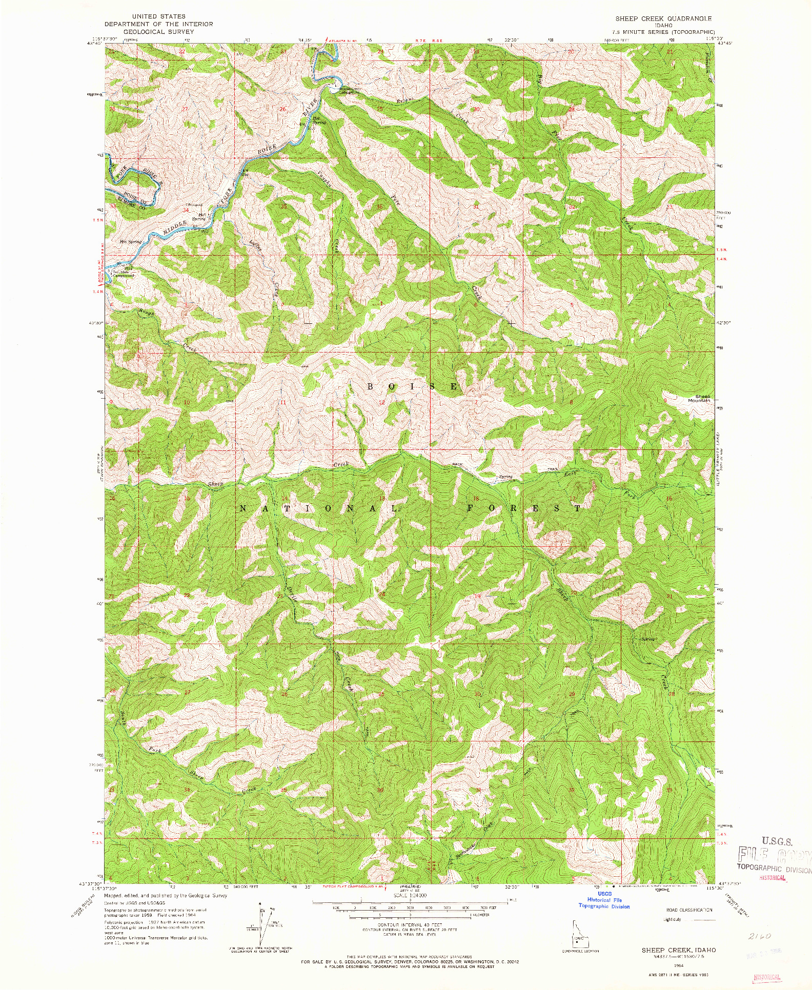 USGS 1:24000-SCALE QUADRANGLE FOR SHEEP CREEK, ID 1964