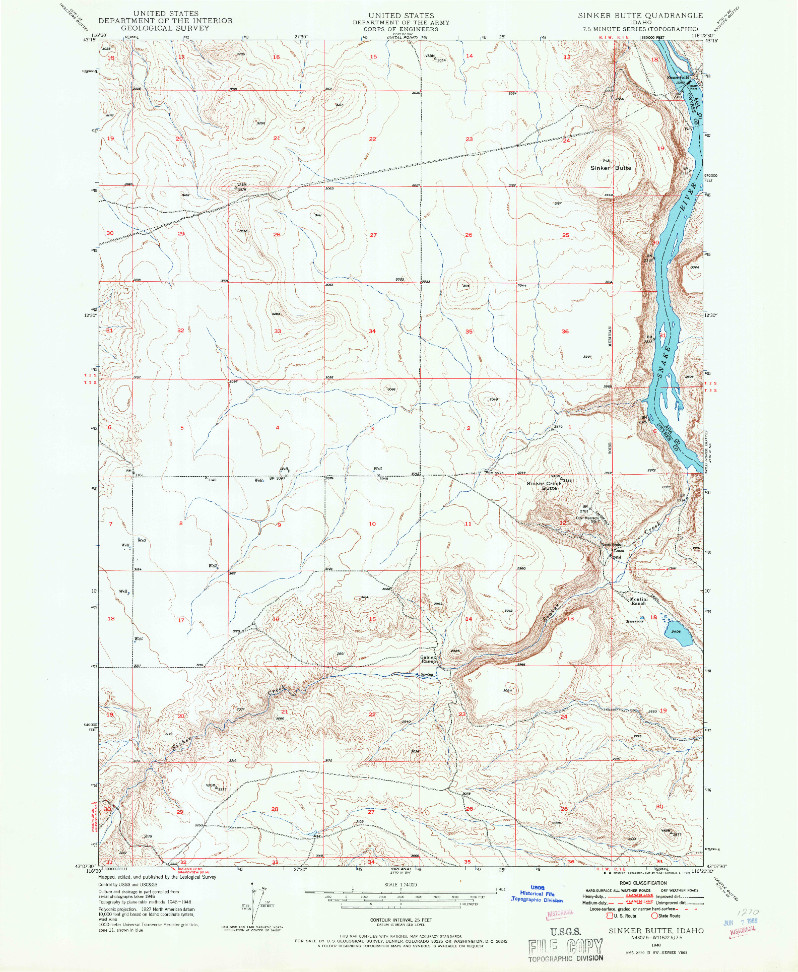 USGS 1:24000-SCALE QUADRANGLE FOR SINKER BUTTE, ID 1948