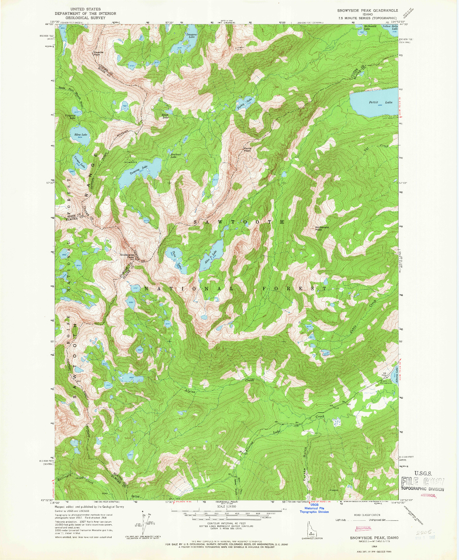 USGS 1:24000-SCALE QUADRANGLE FOR SNOWYSIDE PEAK, ID 1964