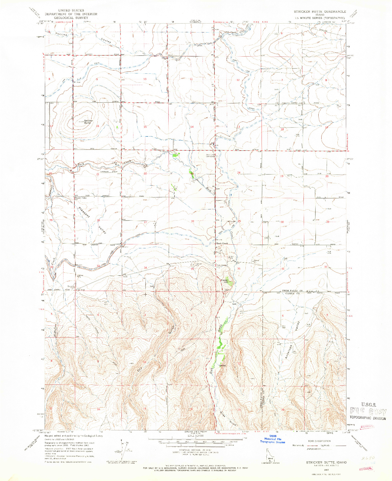 USGS 1:24000-SCALE QUADRANGLE FOR STRICKER BUTTE, ID 1965