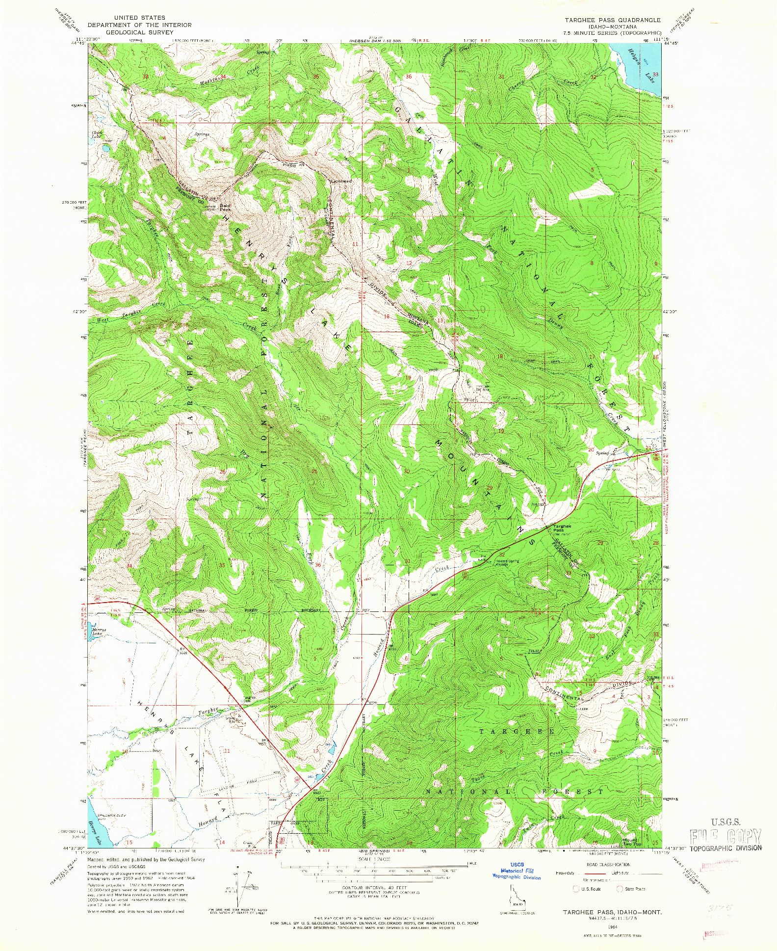 USGS 1:24000-SCALE QUADRANGLE FOR TARGHEE PASS, ID 1964