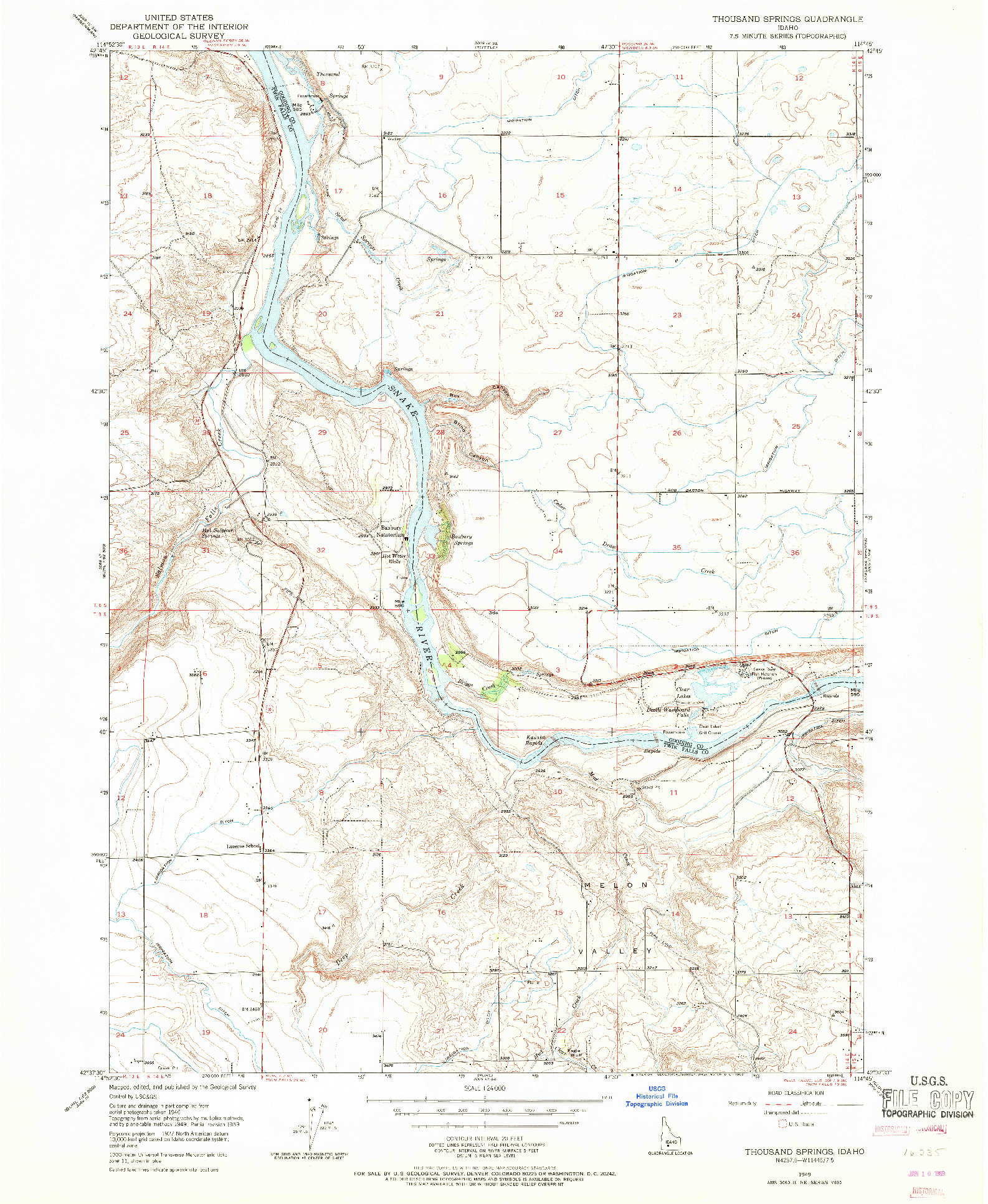 USGS 1:24000-SCALE QUADRANGLE FOR THOUSAND SPRINGS, ID 1949