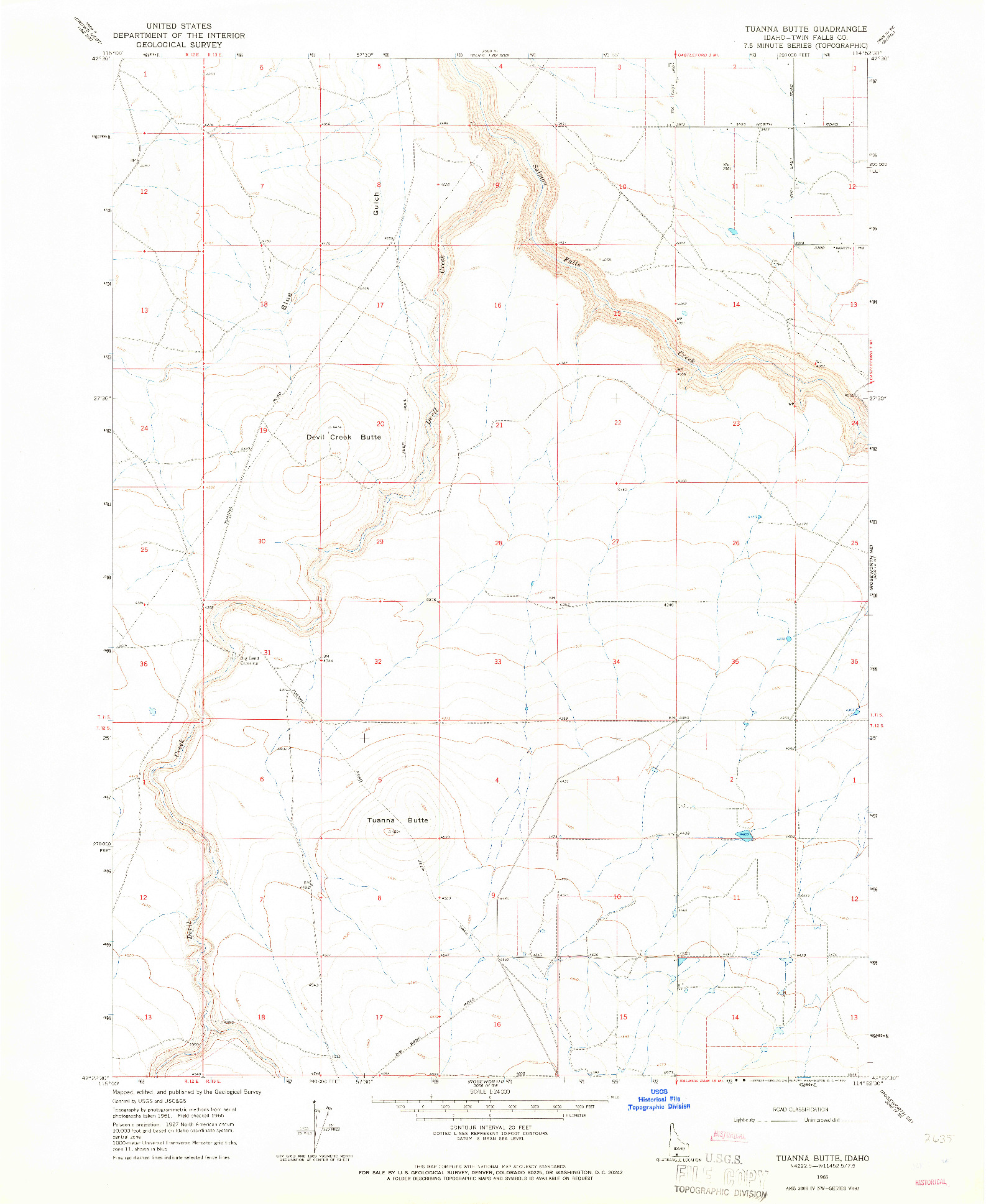USGS 1:24000-SCALE QUADRANGLE FOR TUANNA BUTTE, ID 1965