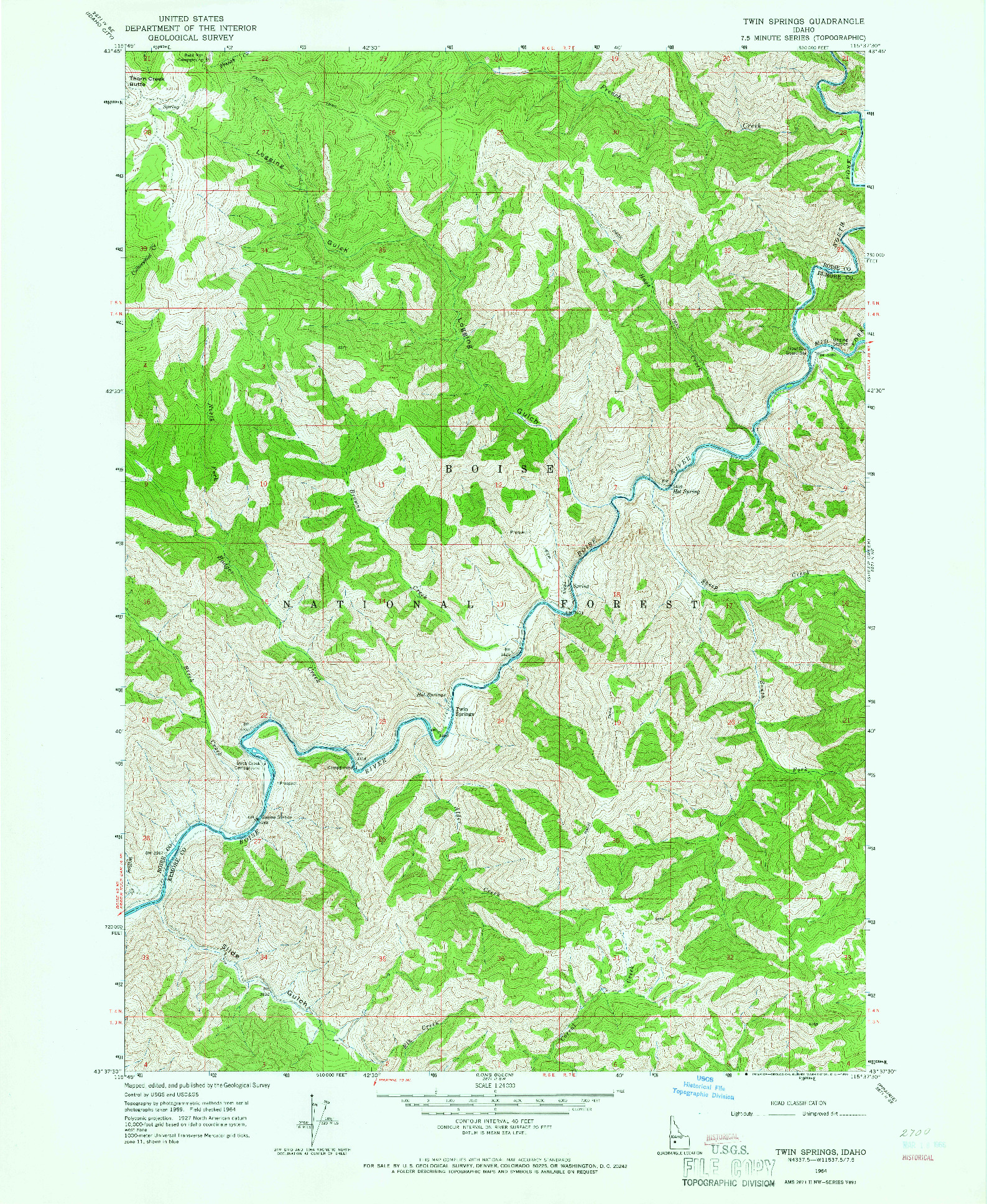 USGS 1:24000-SCALE QUADRANGLE FOR TWIN SPRINGS, ID 1964