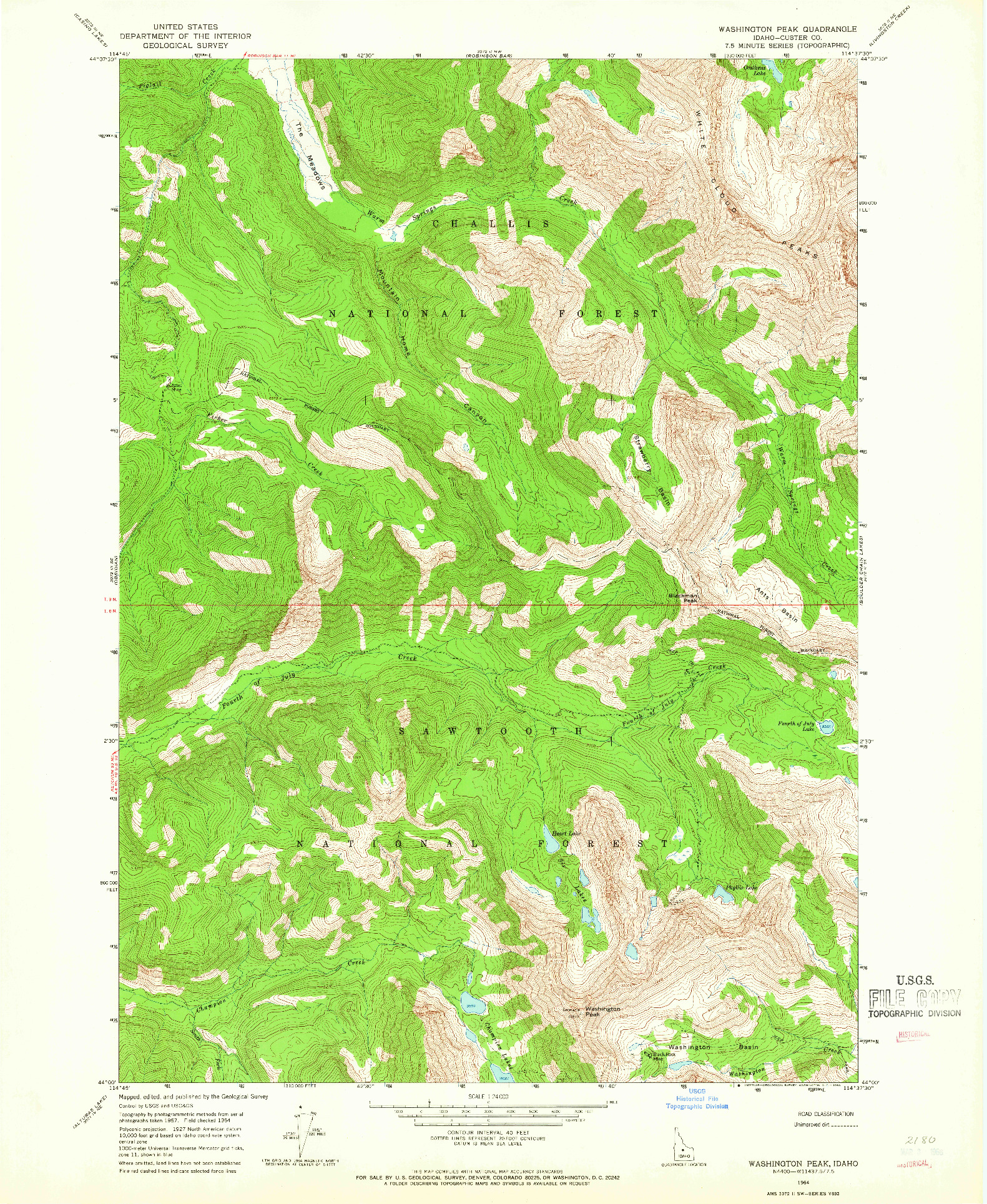 USGS 1:24000-SCALE QUADRANGLE FOR WASHINGTON PEAK, ID 1964