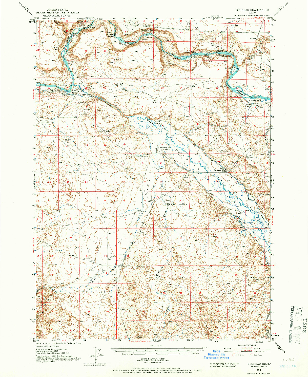 USGS 1:62500-SCALE QUADRANGLE FOR BRUNEAU, ID 1947